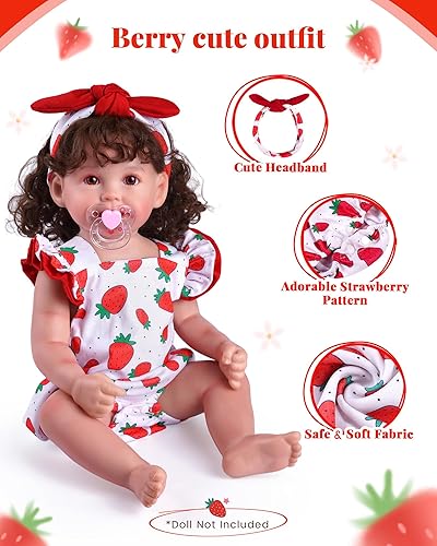 Miniatura 4 de JIZHI Ropa de muñeca Reborn para muñeca de bebé de 17 a 22 pulgadas, ropa de fresa con chupete para niña recién nacida