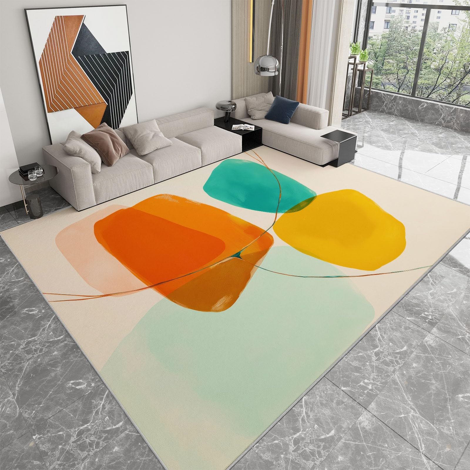Teppich Pastellfarbene Formen 100 x 160 cm Schlafzimmer Teppiche, Abstrakte Malerei Weich Küche Teppich rutschfest Waschbarer Teppiche, Für Wohnzimmer Esszimmer Eingangsbereich Innen