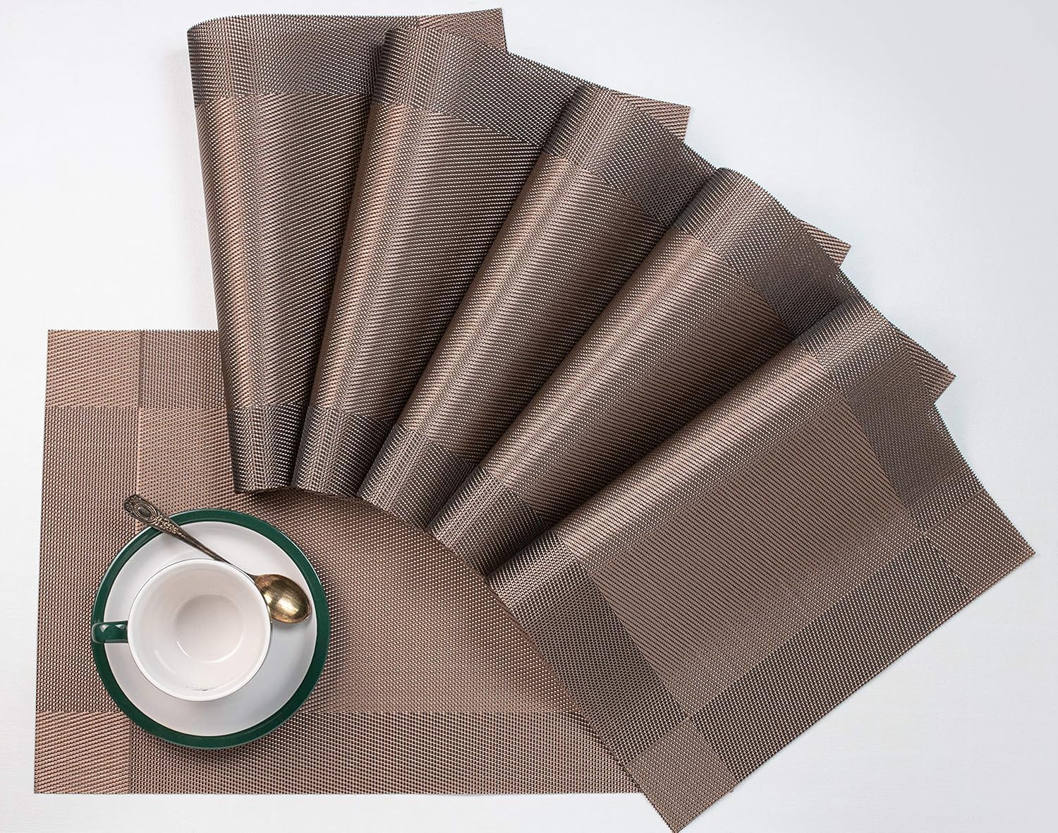 Feinerman 6 Pcs Modern Dining Table Placemats, Washable PVC Non-Slip Heat-Resistant Place Mats for Indoor Outdoor Kitchen Table, Elegant Table Mats Set, Stain Resistant Dinner Mats Décor (Brown)