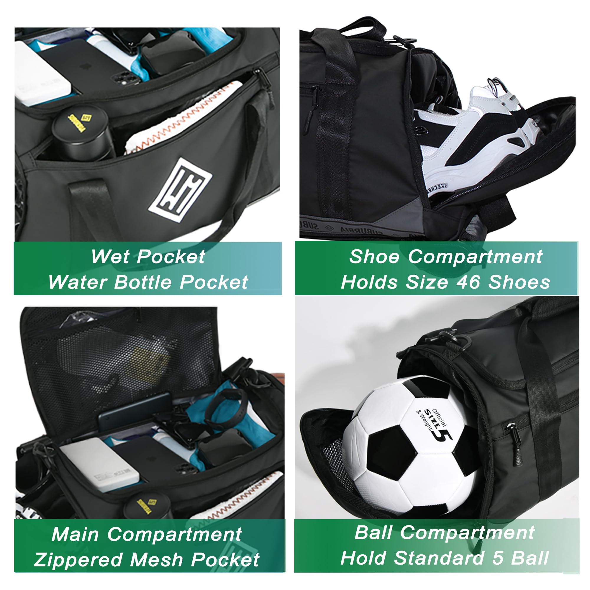 Borsa sportiva per uomo e donna, zaino sportivo con scomparto per scarpe, borsa da viaggio da 46 l, grande borsa da allenamento con scomparto impermeabile per sport, fitness, palestra, nuoto, yoga,