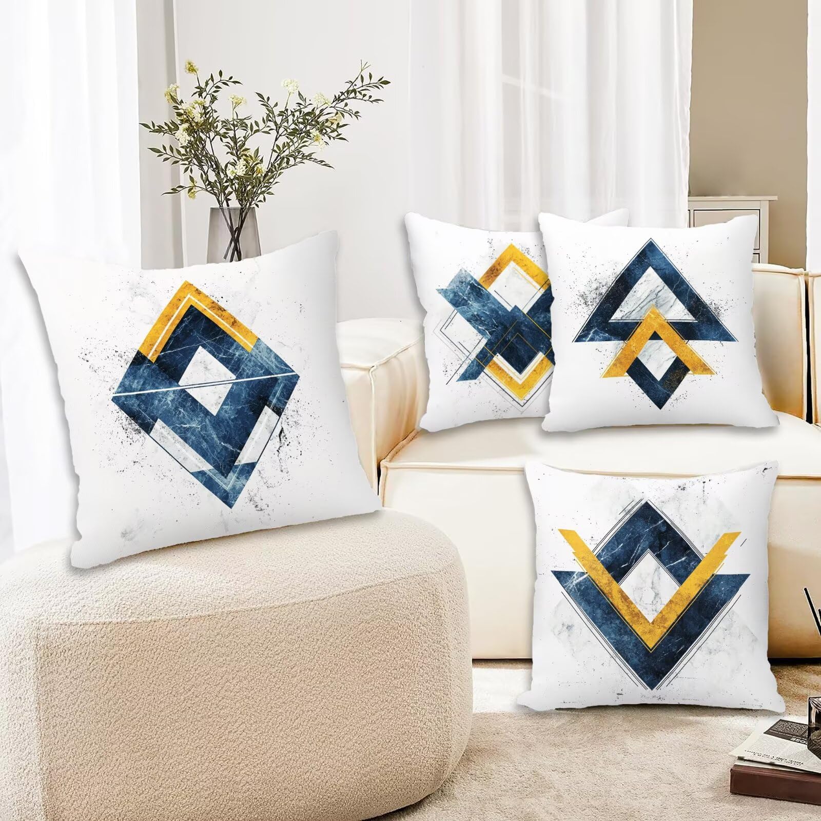 Kissenbezug 55x55 Geometrie 4er Set Samt Kissenbezüge Modern Zierkissenbezug Kissenhülle Dekorative Weiche Quadratische Dekokissenbezug Sofakissenbezug Couchkissen für Zimmer Deko Schlafzimmer I-19