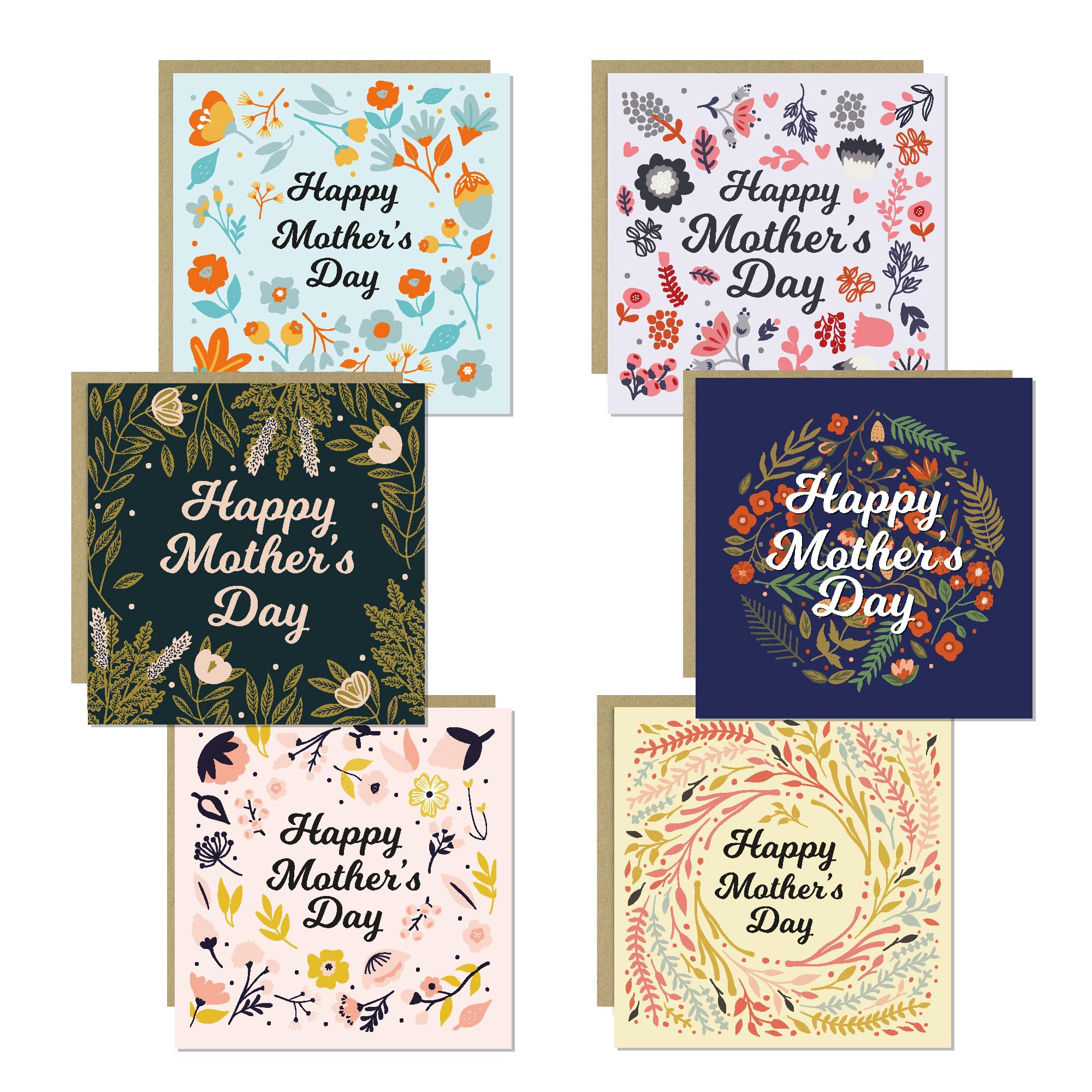 RED OCEAN Happy Mothers Day Card Multipack of 6-14.5x14.5cm With Envelopes, Mothers Day Cards for Mum New Mum, Step Mum