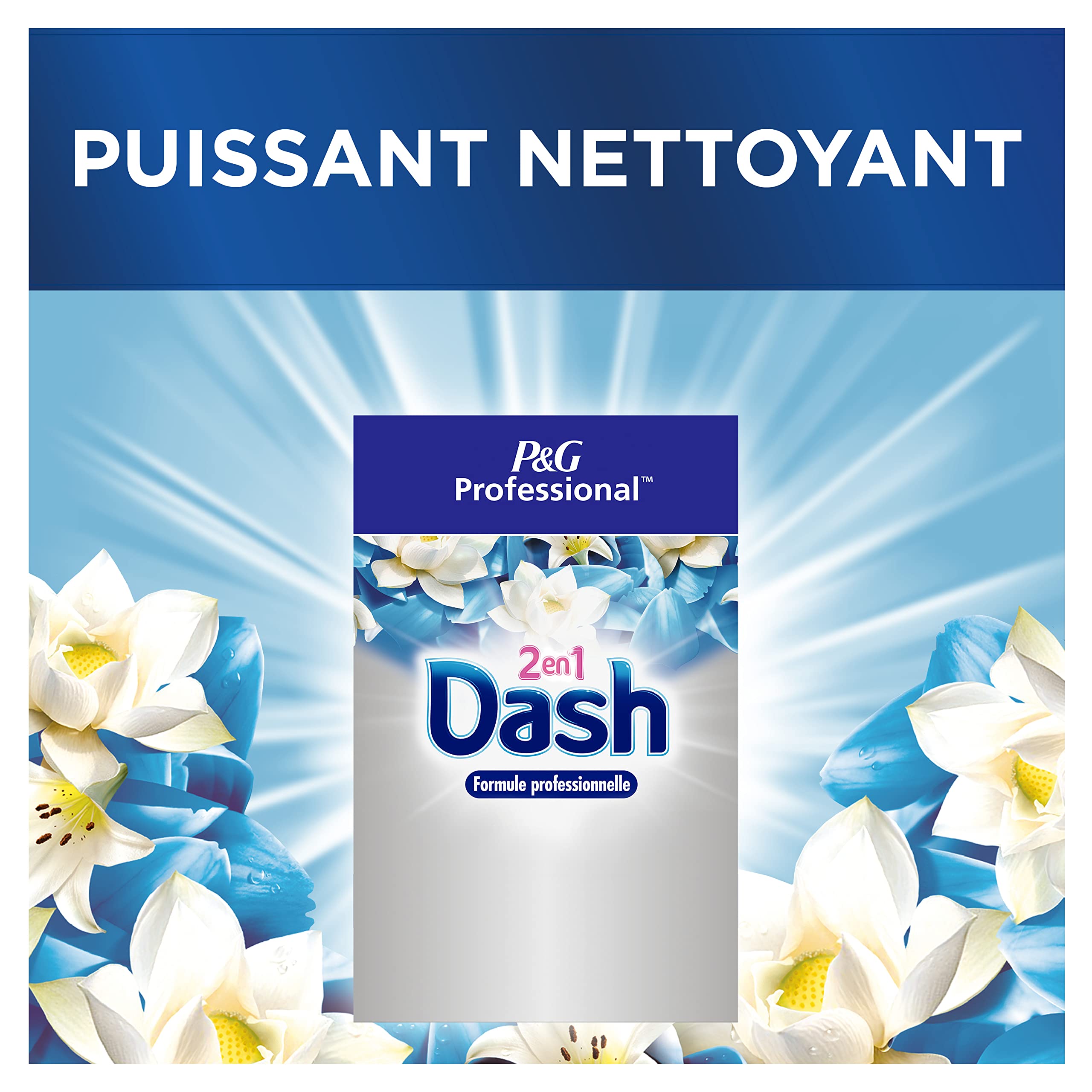 Dash 2 in 1 Professional Lessive en poudre Fleur de lotus et lys, 100 lavages, 5.5kg