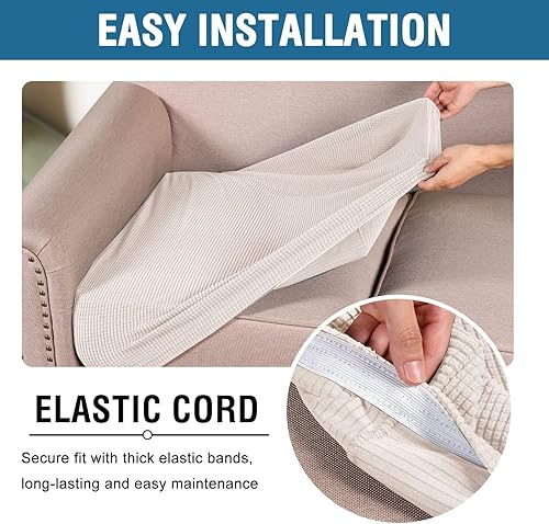 Miniatura 4 de Fundas de cojín de asiento individuales superelásticas para sofá, juegos de fundas de cojín de sofá, tela de sarga gruesa con textura jacquard (sofá