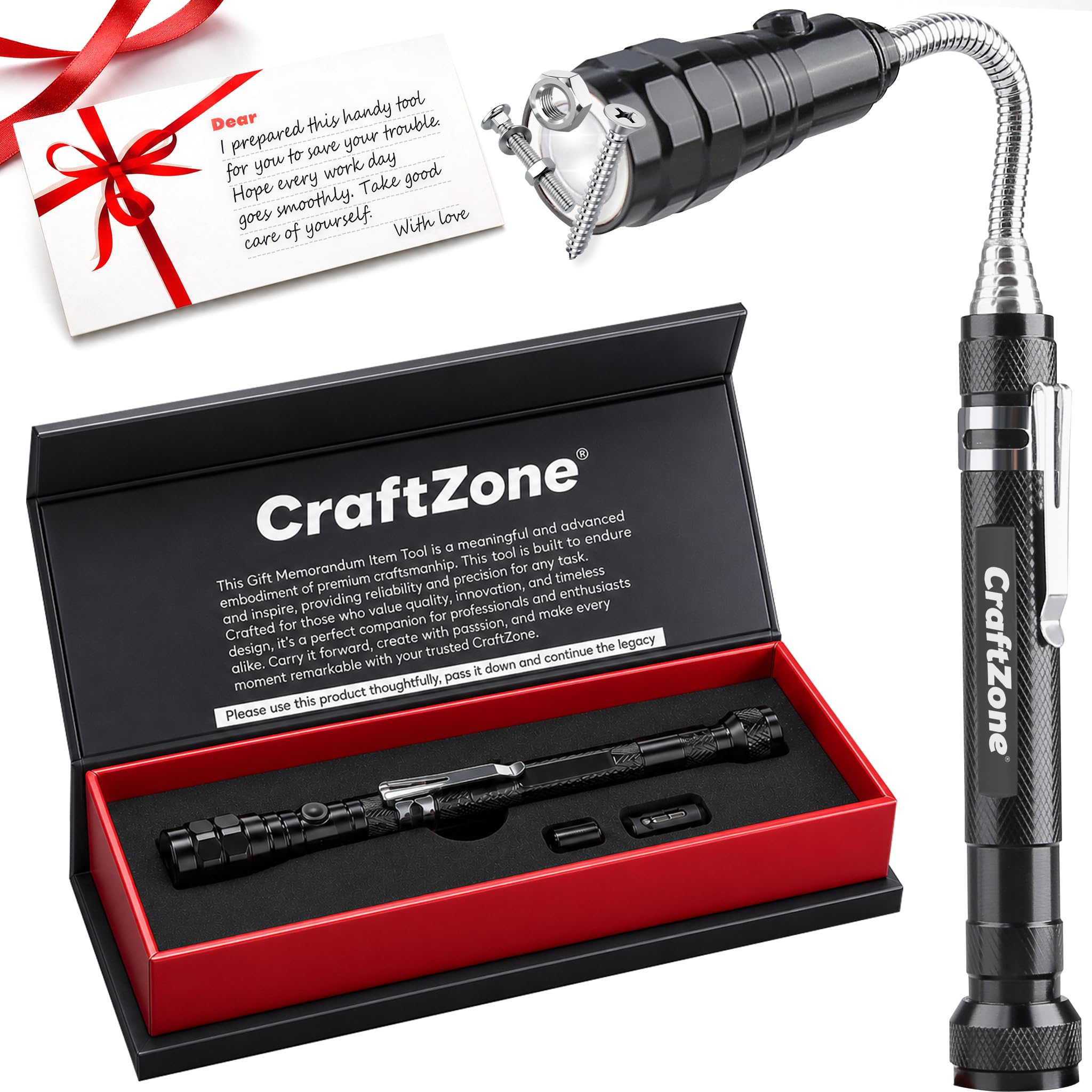 Magnetic Pickup Tool, Extendable Telescoping Magnet with LED Flashlight, Cool Gadgets Gifts for Men, Dad, Husband, Grandpa, Handyman, Mechanic, Fathers Day Gift, Birthday, Graduation