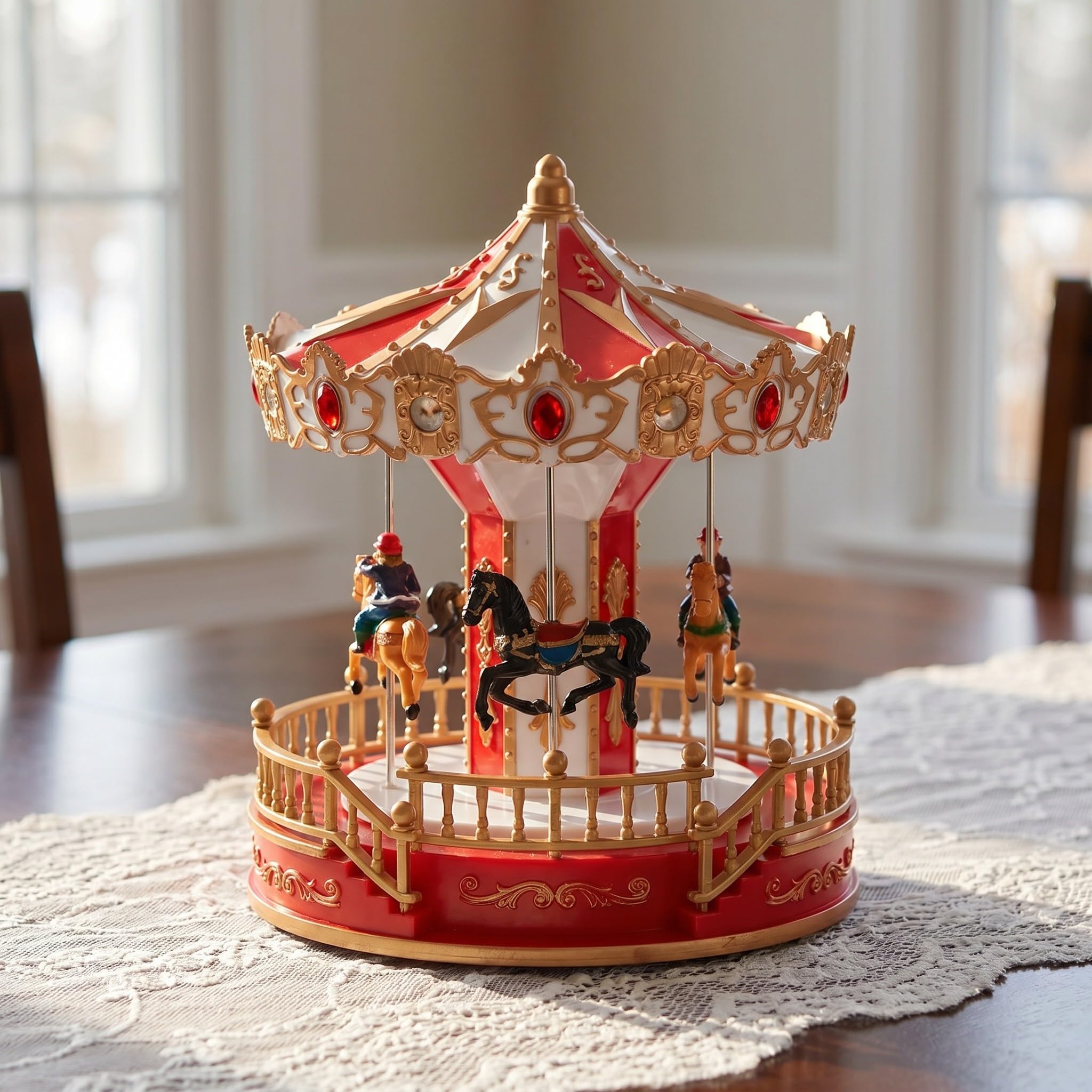 Toddmomy Statuetta di giostra Natalizia: Decorazione Rotante Musicale illuminata - Statuetta di giostra da Tavolo per la casa, Il caminetto, Le Feste di Natale e Le Vacanze.