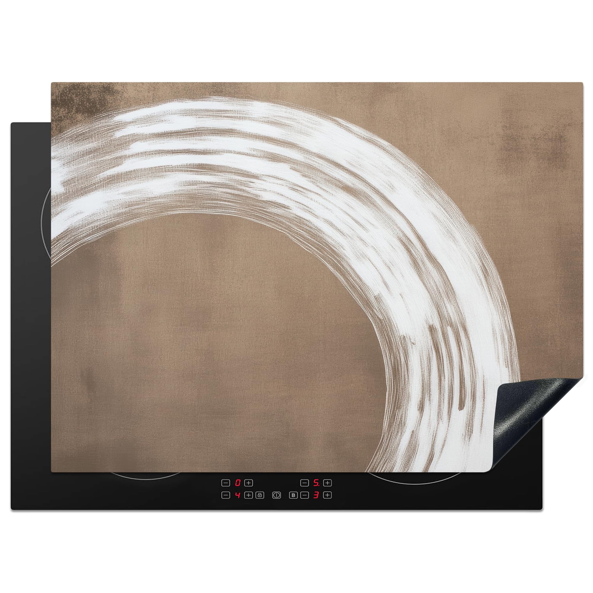 KitchenYeah© Induction Hob Cover Protector Mat 20.5"x27.6" / 70x52 cm Kitchen Universal Ceramic Covers for Electric Cookers Vinyl Paint - Brown - Japandi — image 1