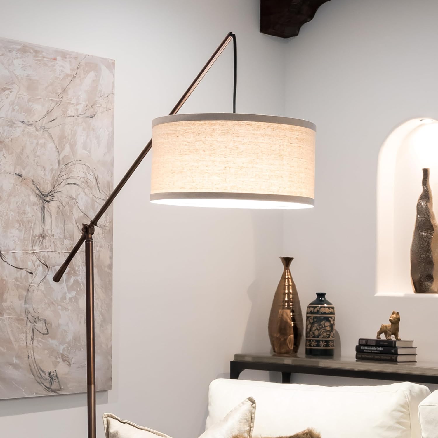 Brightech Hudson 2 - LED Floor lamp, Tall Lamp with Sturdy Base, Contemporary Arc Lamp for Living Rooms & Offices, Great Living Room Décor, Mid Century Modern Light for Bedroom - Rubbed Bronze