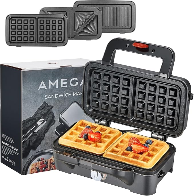 AMEGAT 3 in 1 Sandwich Maker, Waffle Maker with Removables