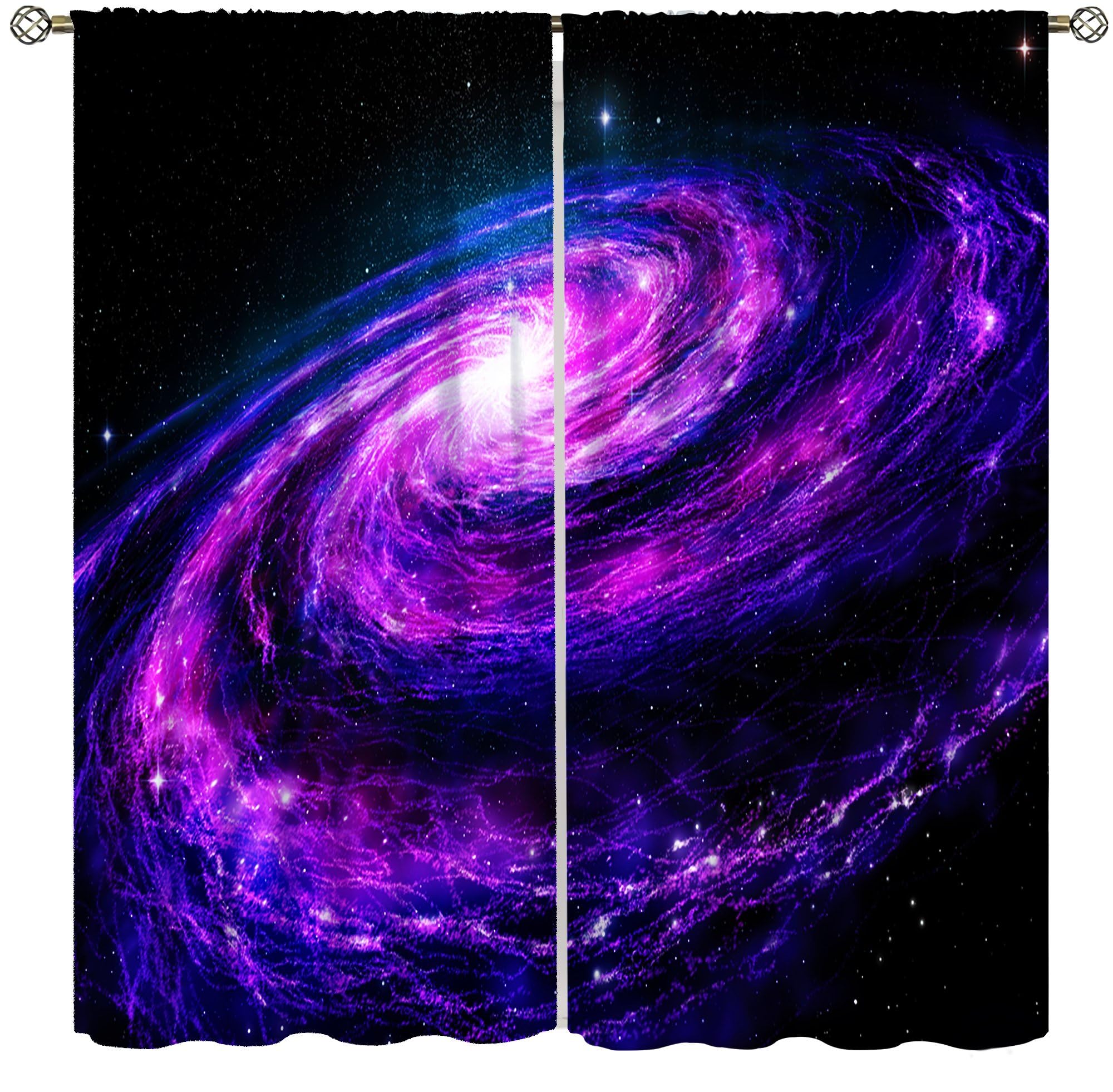 Galaxy Blackout Curtains,Purple Universe Starry Night Outer Space Mystery Galaxy Milky Way Black Hole Stars Windows Treatments Rod Pocket Drapes For