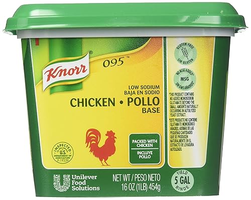 Knorr Professional 095 Base de caldo de pollo baja en sodio, sin gluten, sin MSG añadido, 0.00 oz de grasa trans, 1 libra, paquete de 12