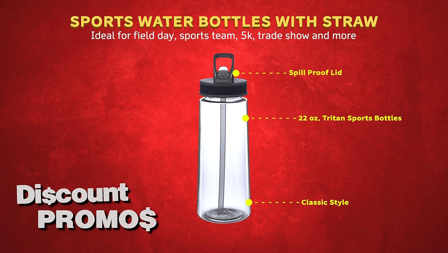 DISCOUNT PROMOS Plastic Sports Bottles with Spill Proof Lids 22 oz. Set of 10, Bulk Pack - Reusable, With Straw, Perfect for Gym, Outdoor Sports, Home, Office - Clear