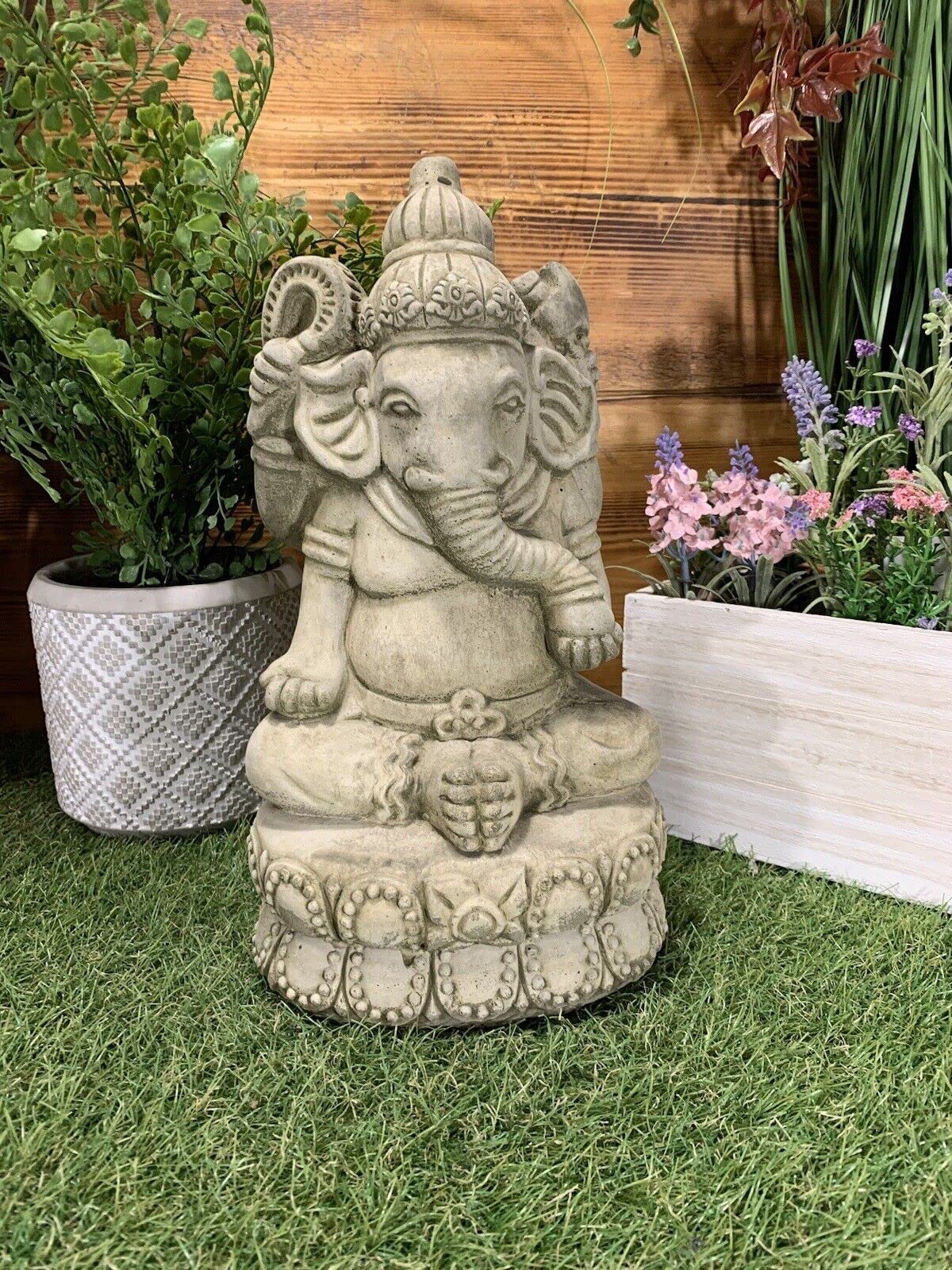 J And L Stone Ornaments Grey Stone Garden Ganesh Buddha Praying Statue Ornament