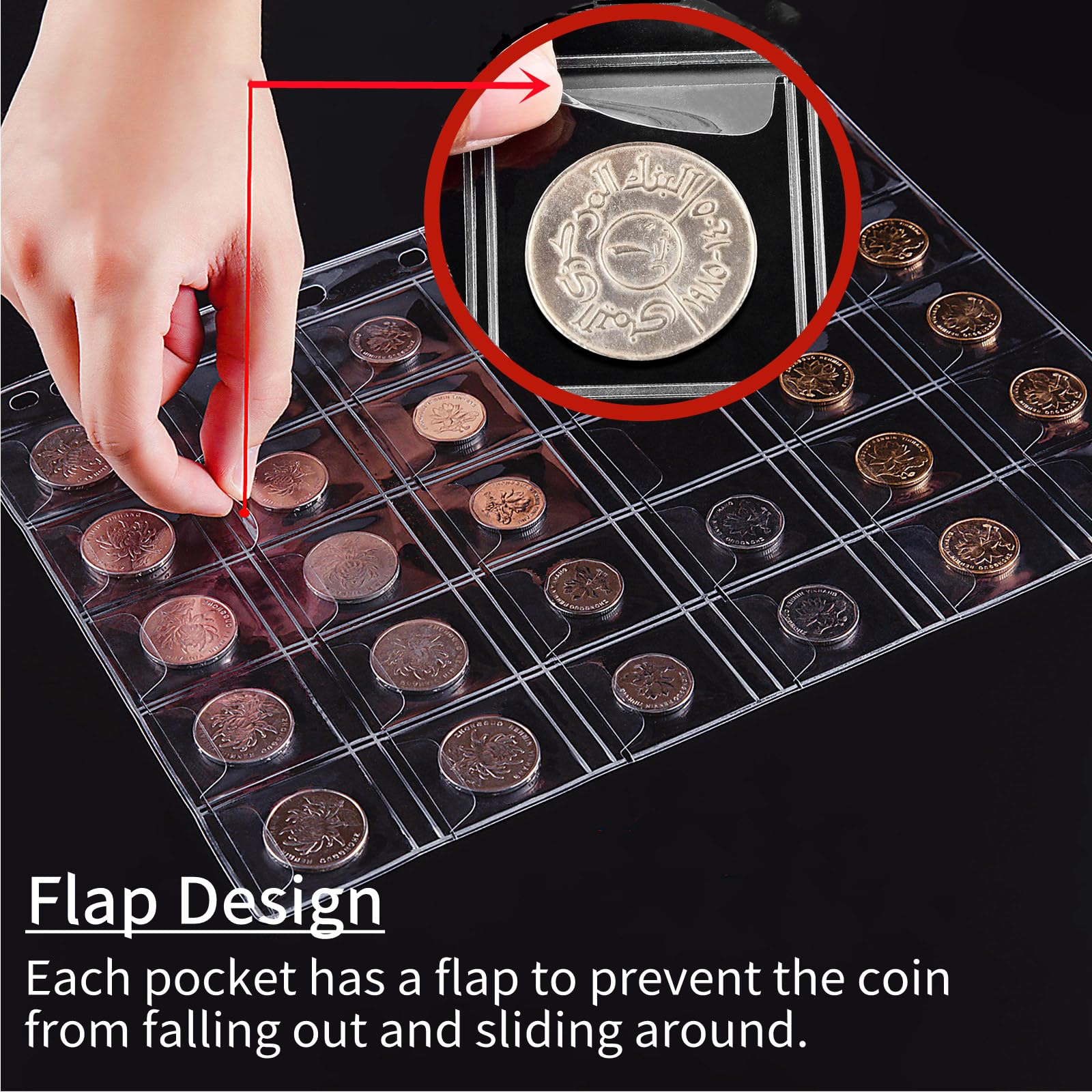 Ettonsun Soporte para libros de colección de monedas para coleccionistas, álbum de colección de monedas de 360 bolsillos y 180 fundas de almacenamiento de dinero de papel para suministros de colección