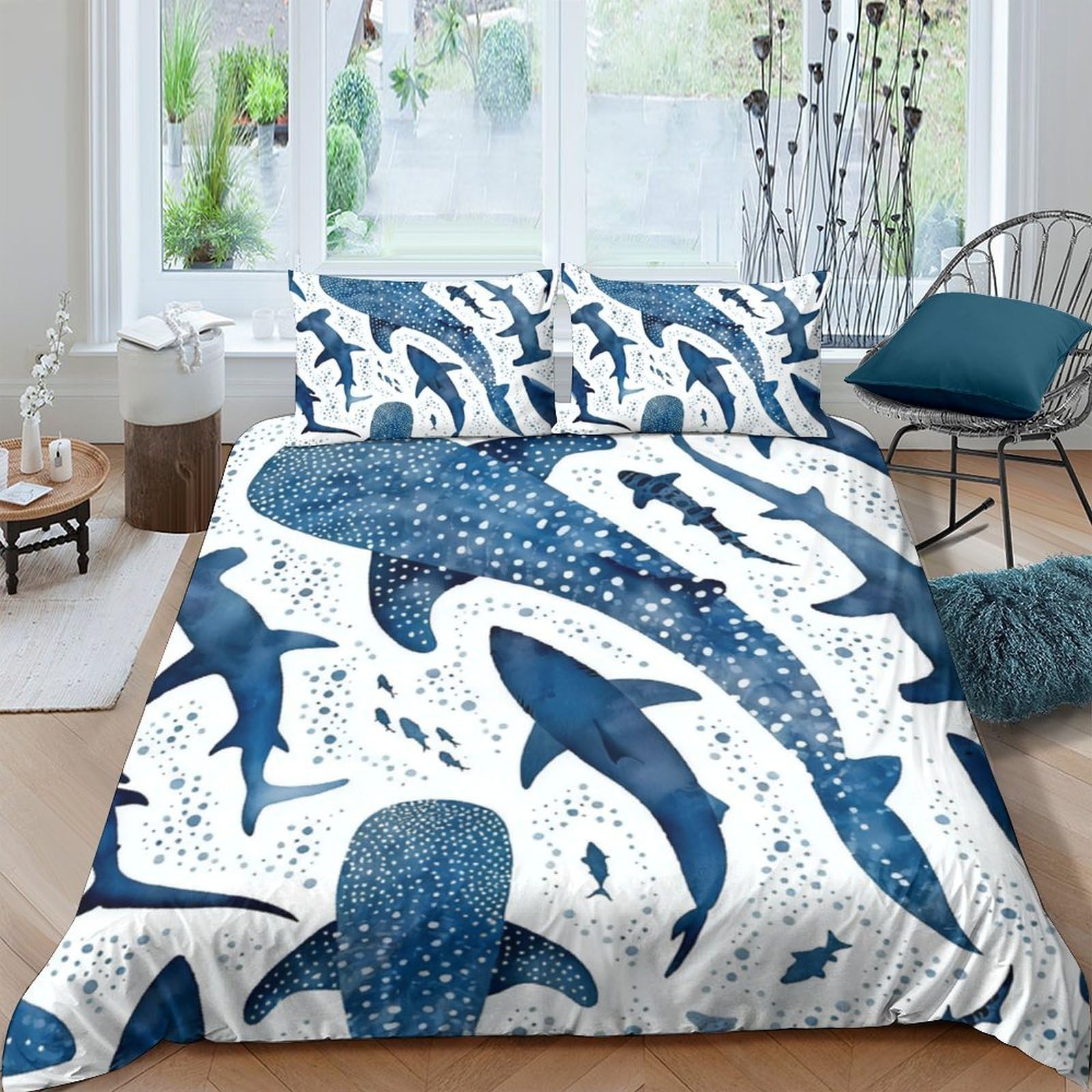 Ctjqhvkz Style-7 3D Printed Ocean Shark Fitted Sheet Microfiber Soft Breathable Whale Sea Bed Cover For Bedroom Dorm Mattress Protection Decor Single（135X200cm）
