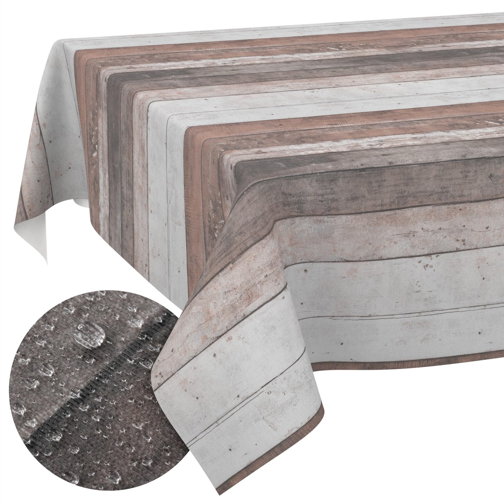 ANRO Mantel de Mesa 70% Algodón 30% Poliéster Diseño Madera Rústica | Antimanchas Fácil Limpieza Cocina Jardín 400x140 cm
