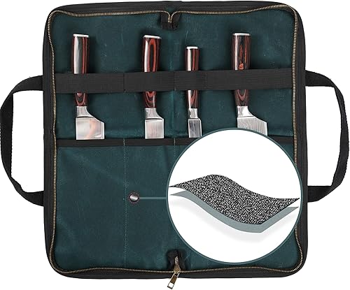 Kaaltisy Bolsa para cuchillos de chefs, 16 onzas, lona encerada con tela profesional anti corte (verde oscuro) Estuche multiusos para cuchillos de