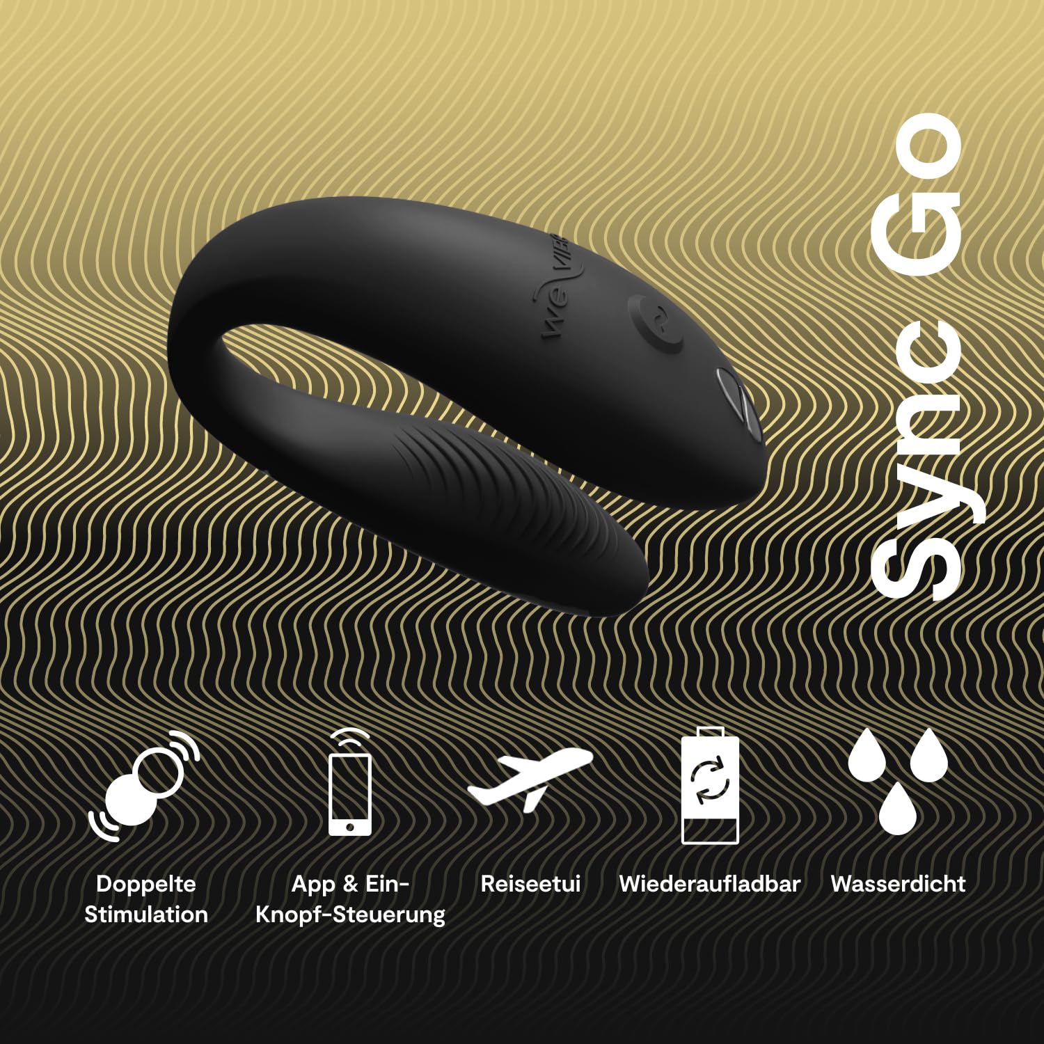 We-Vibe Sync Go Vibrator für Paare Travel Edition - C-Förmiger Vibrator - Wearable für Paare - Vibrationen für gemeinsamen Genuss - Wiederaufladbar - Reiseetui - Schwarz