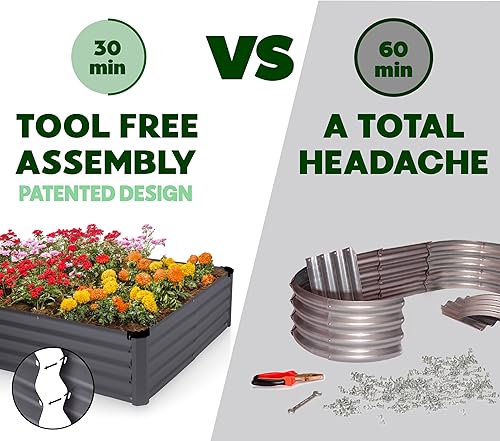 Miniatura 2 de Camas de jardín elevadas galvanizadas al aire libre  Jardinera elevada de 6 x 3 x 1 pie para jardinería, verduras, flores, caja de jardín de metal