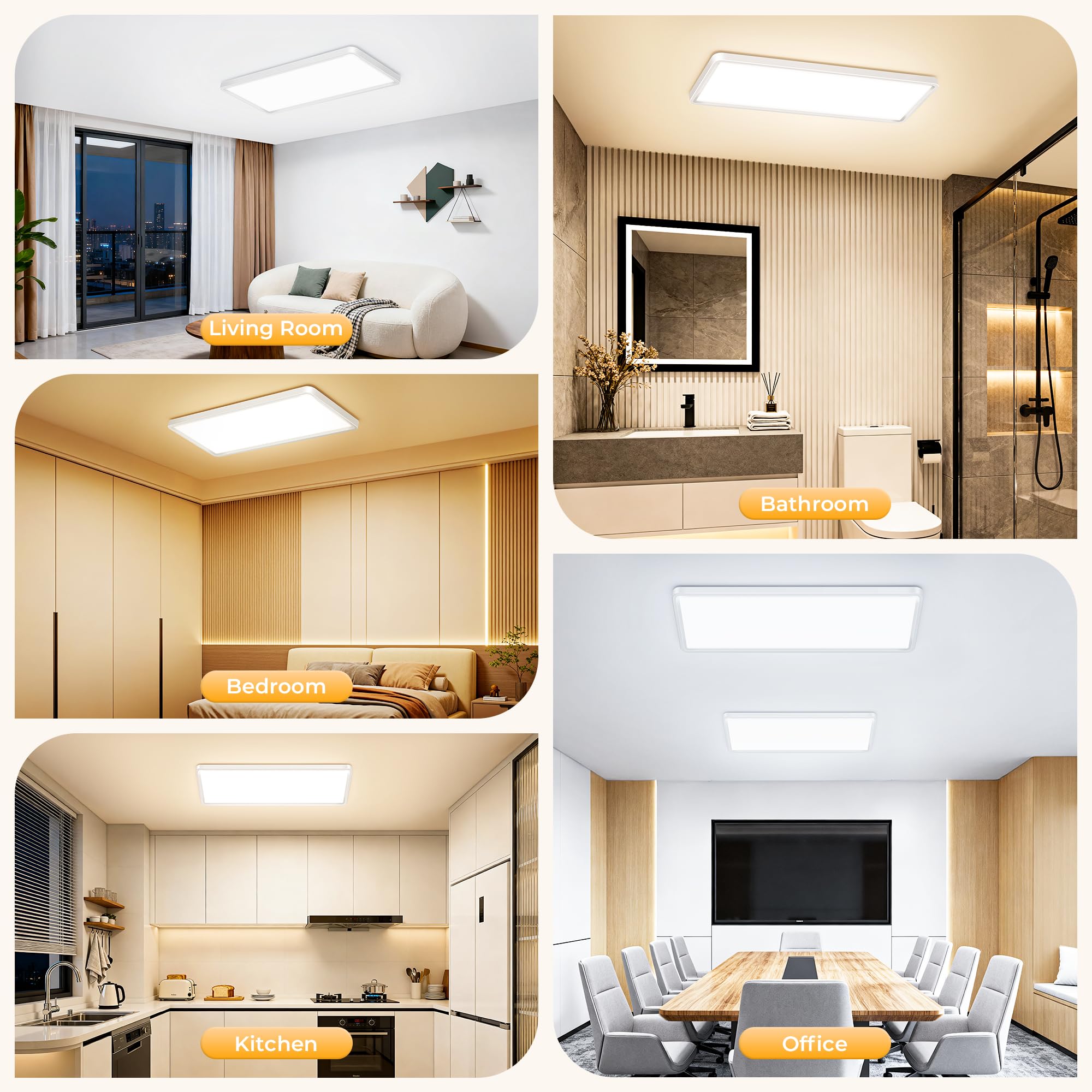 Deckenlampe LED Deckenleuchte Flach, 58x22x2.9CM LED Panel 32W 3000LM 3000K/4000K/6500K IP44 Küchenlampe Decke, Lampen Deckenlampen Lang für Wohnzimmer Schlafzimmer Küche Badezimmer Flur, Weiß