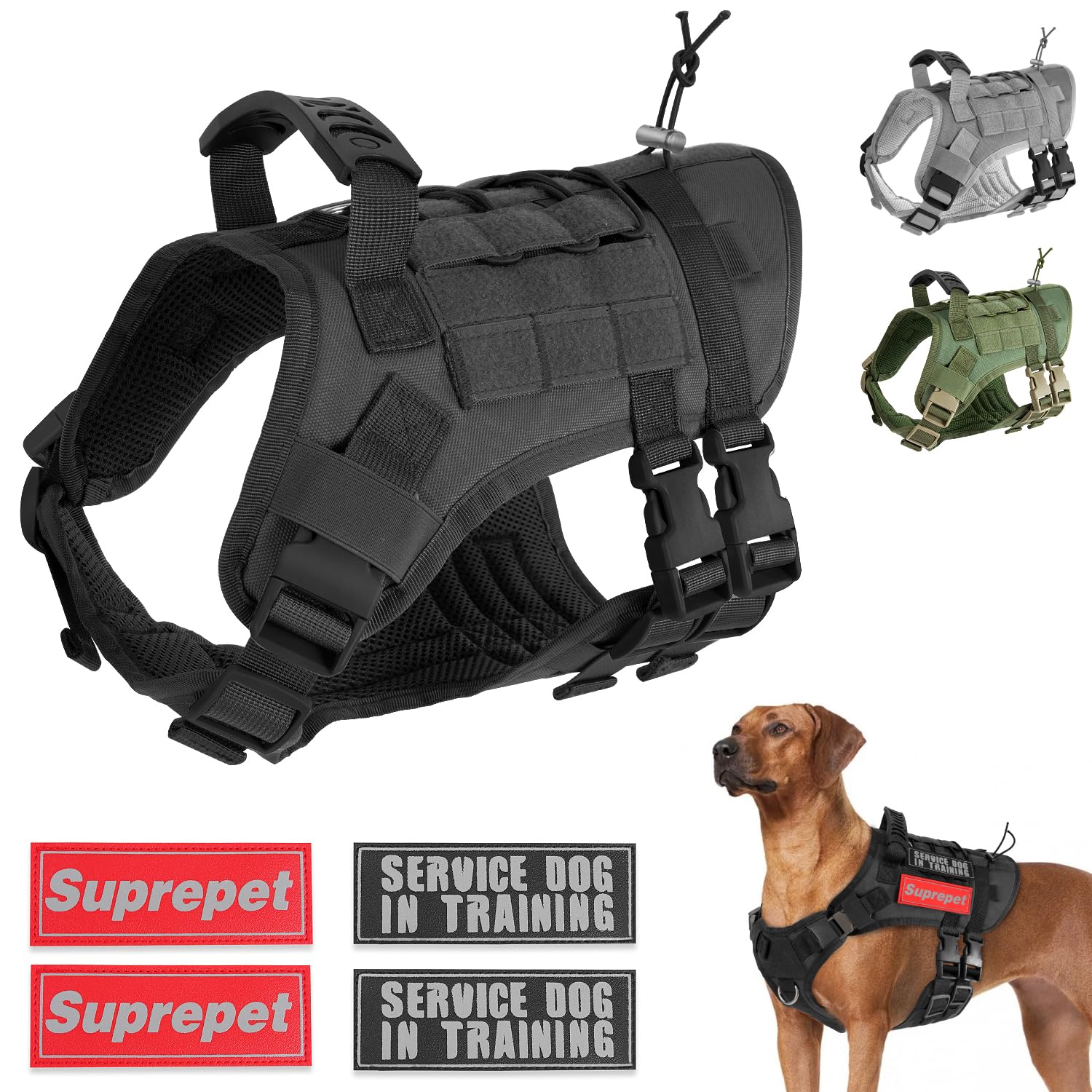 RETOLIT Tactical Dog Harness, No Pull Adjustable Military Pet Dog Vest Training Harness with Easy Control Handle, Escape Proof Heavy Duty Dog Service Harnesses for Small Medium Large Dogs(Black,M)