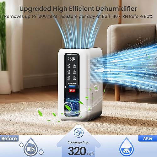 Miniatura 3 de Deshumidificadores para baño con bolsa absorbente de humedad reutilizable, tanque de agua de 68 onzas, deshumidificador silencioso portátil para