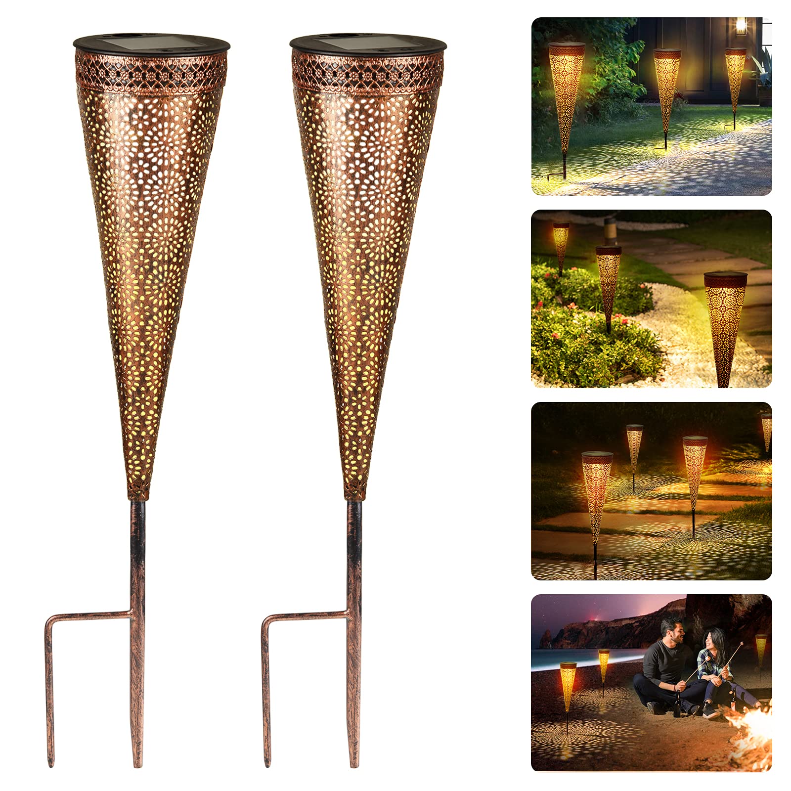 Sworway Solar Lights Outdoor, 2 PCS Solar Pathway Lights Waterproof Solar Garden Lights, Automatic LED Lights for Patio,Yard, Garden