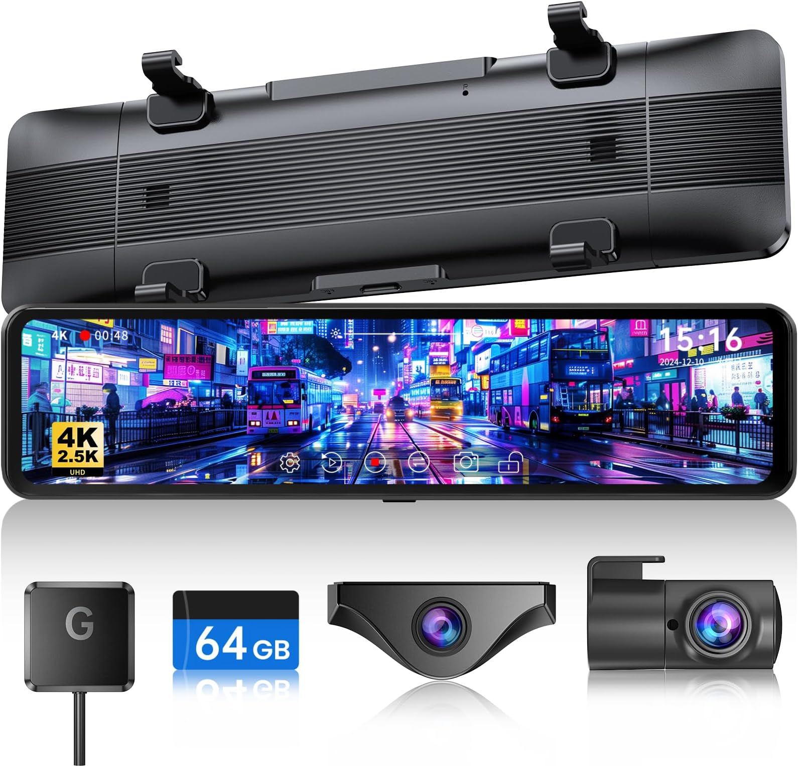 JOMISE T860+ Mirror Dash Cam 4K Front and 2.5K Rear, Detached Front Camera for 10-Minute Install, 3X Zoom Rear View Mirror Camera, 64GB Card Included, Night Vision, WDR, Parking Assist, GPS