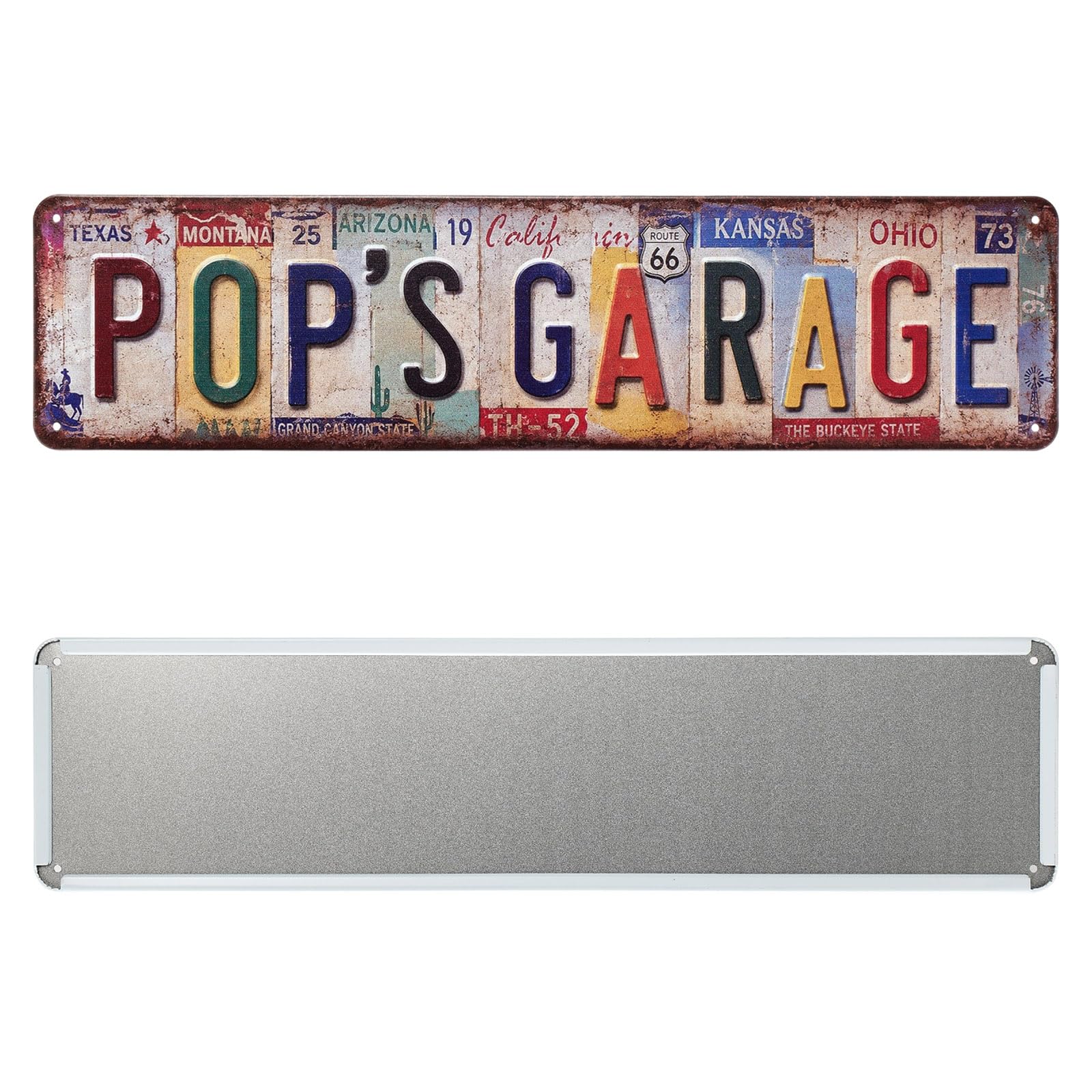 Pop'S Garage - Targa in metallo vintage | Targhe in metallo per garage, bar, ristoranti, decorazione da parete, 10 x 40 cm