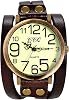 Lancardo Vintage Ladies Large Arabic Markers Multi Layers Leather Wrap Cuff Bracelet Wrist Watch Browm Black Green Orange