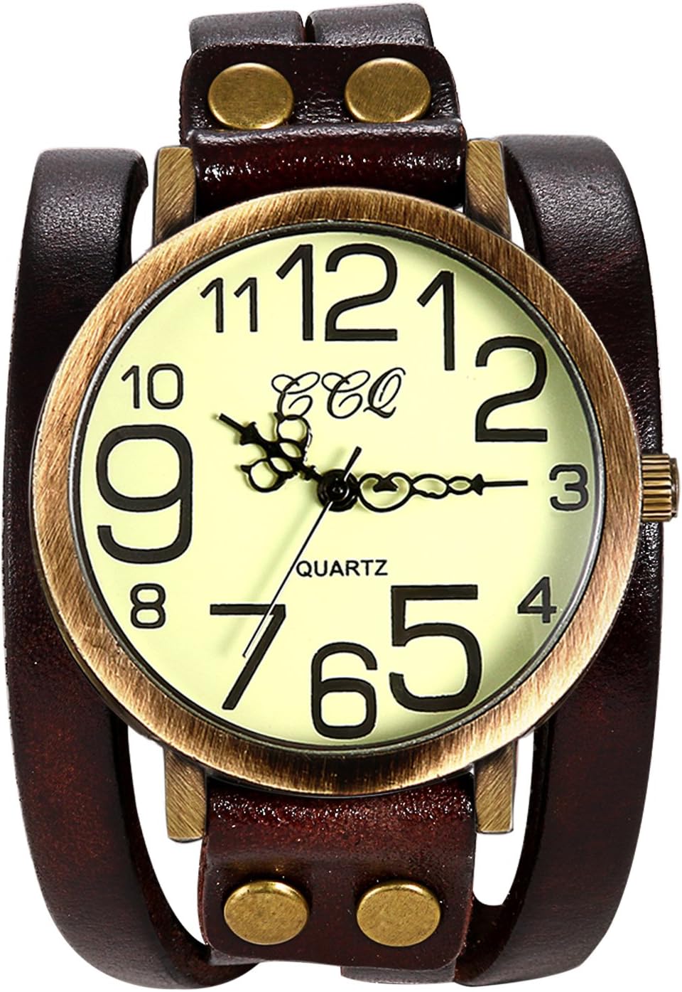 Vintage Ladies Large Arabic Markers Multi Layers Leather Wrap Cuff Bracelet Wrist Watch Browm Black Green Orange