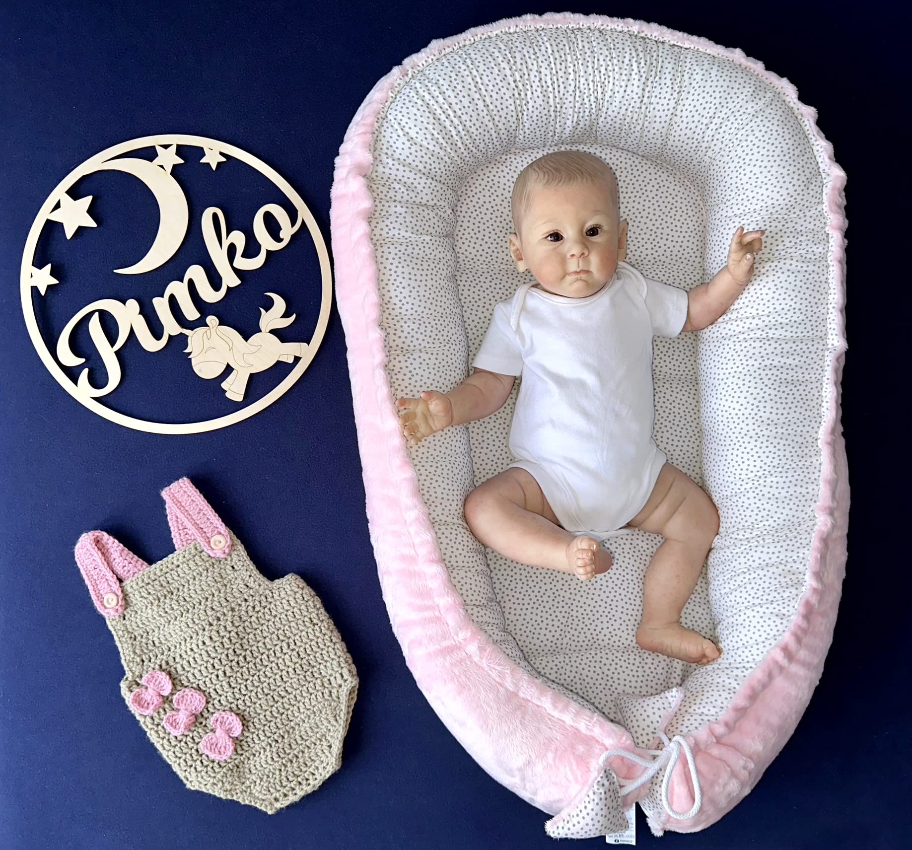 PIMKO Nido neonato - Riduttore lettino Bozzolo Neonati riduttore culla Cotone 90x55 cm ultra morbido, peluche rosa