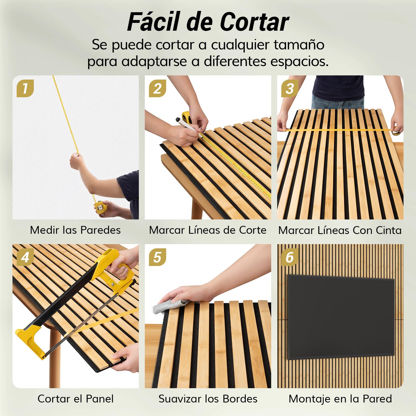 TONOR 4 Packs Paneles AcúSticos de Bambú para Paredes, 110x52x1,7 cm Paneles Insonorizantes Autoadhesivos, Paneles Insonorizantes para Paredes de TelevisióN, DecoracióN de Interiores, Hogar, Puertas