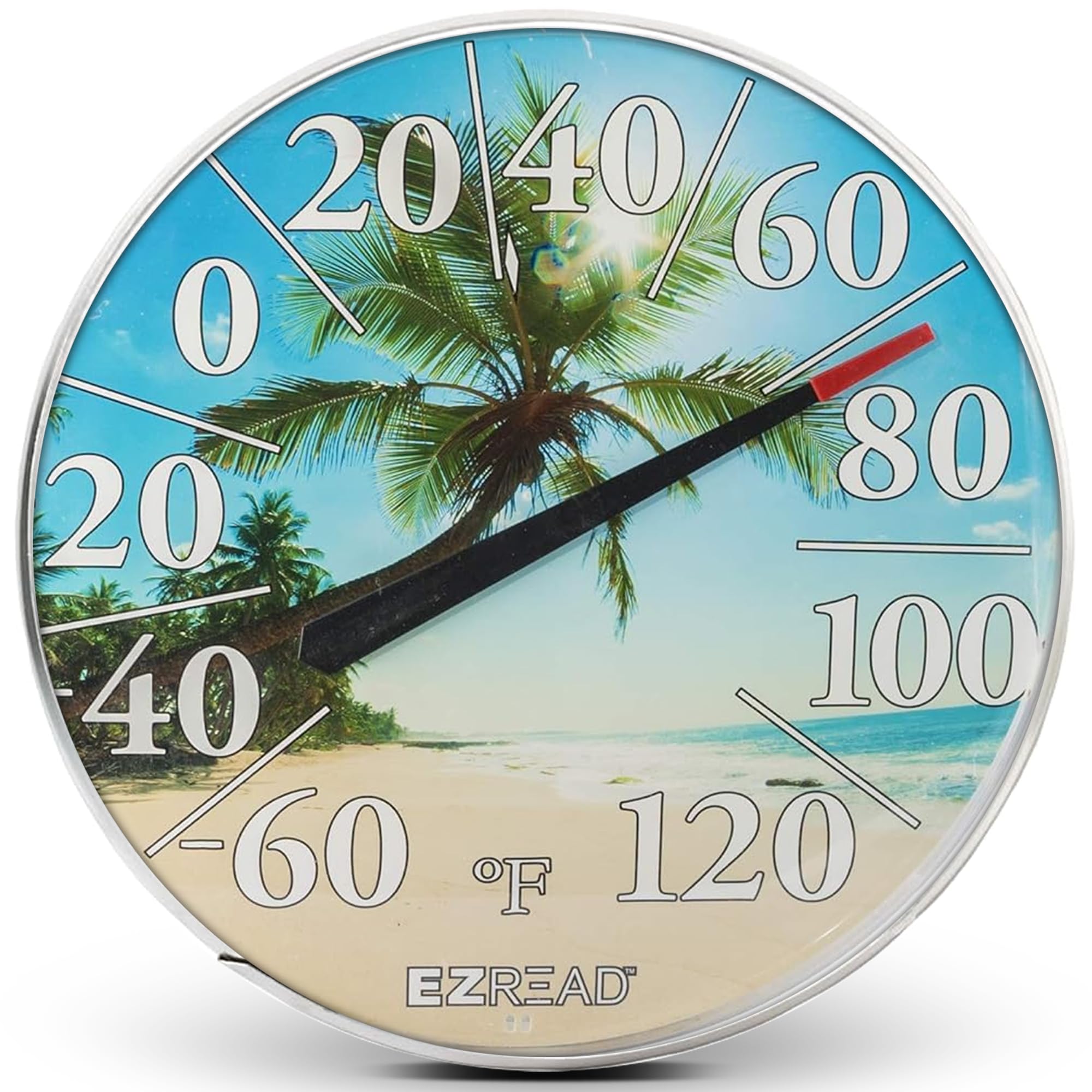EZREAD Hanging Dial Thermometer 840-1214 Weather Thermometers for Indoor and Outdoor Use, Large 12.5 Inch Diameter, Easy to Read Numbers, Beach