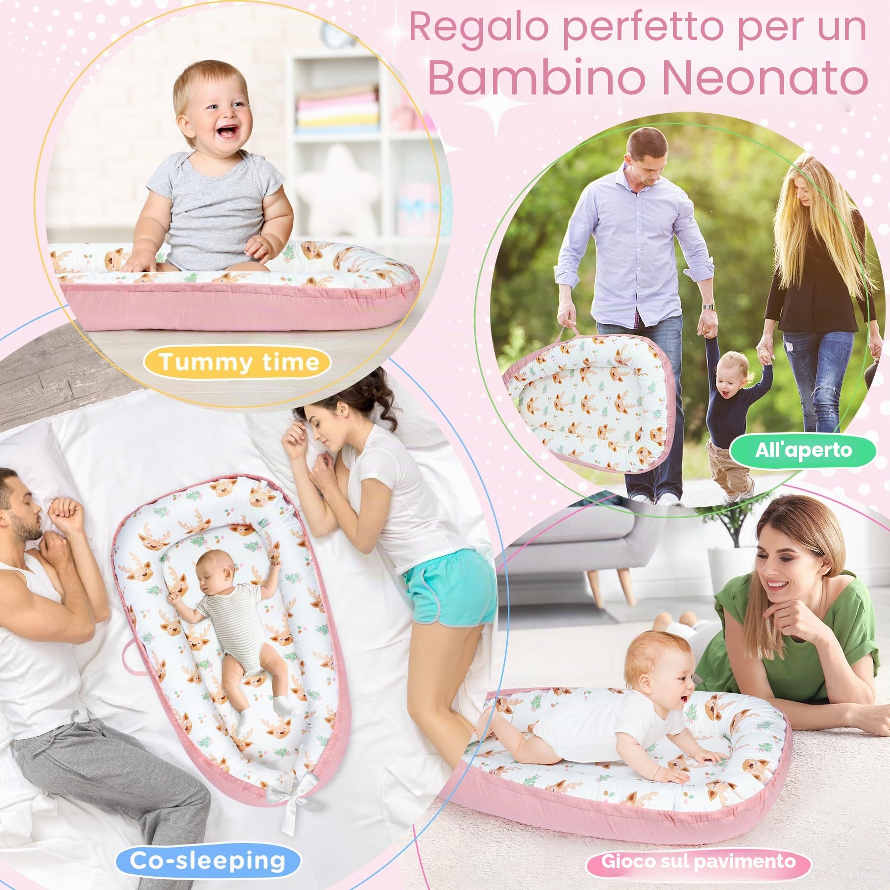 URMYWO Riduttore Lettino Neonato 90x55 cm Cuscino Doppia Faccia Riduttore per Culla Neonato in Cotone 100% Puro Fatto a Mano per Massimo Comfort (Rosa)