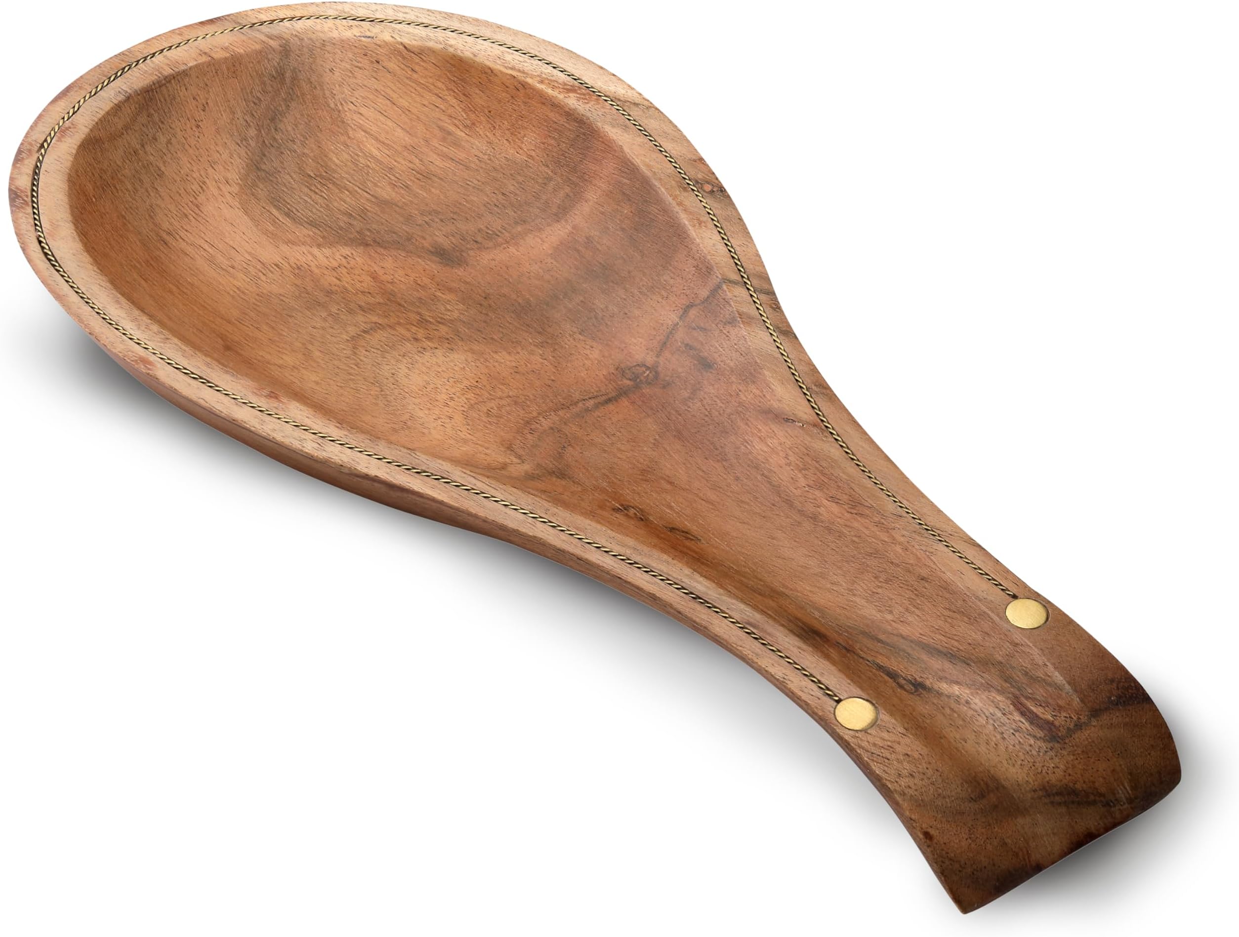 Folkulture Wooden Spoon Rest for Kitchen (Set of 1, Brass Inlay)