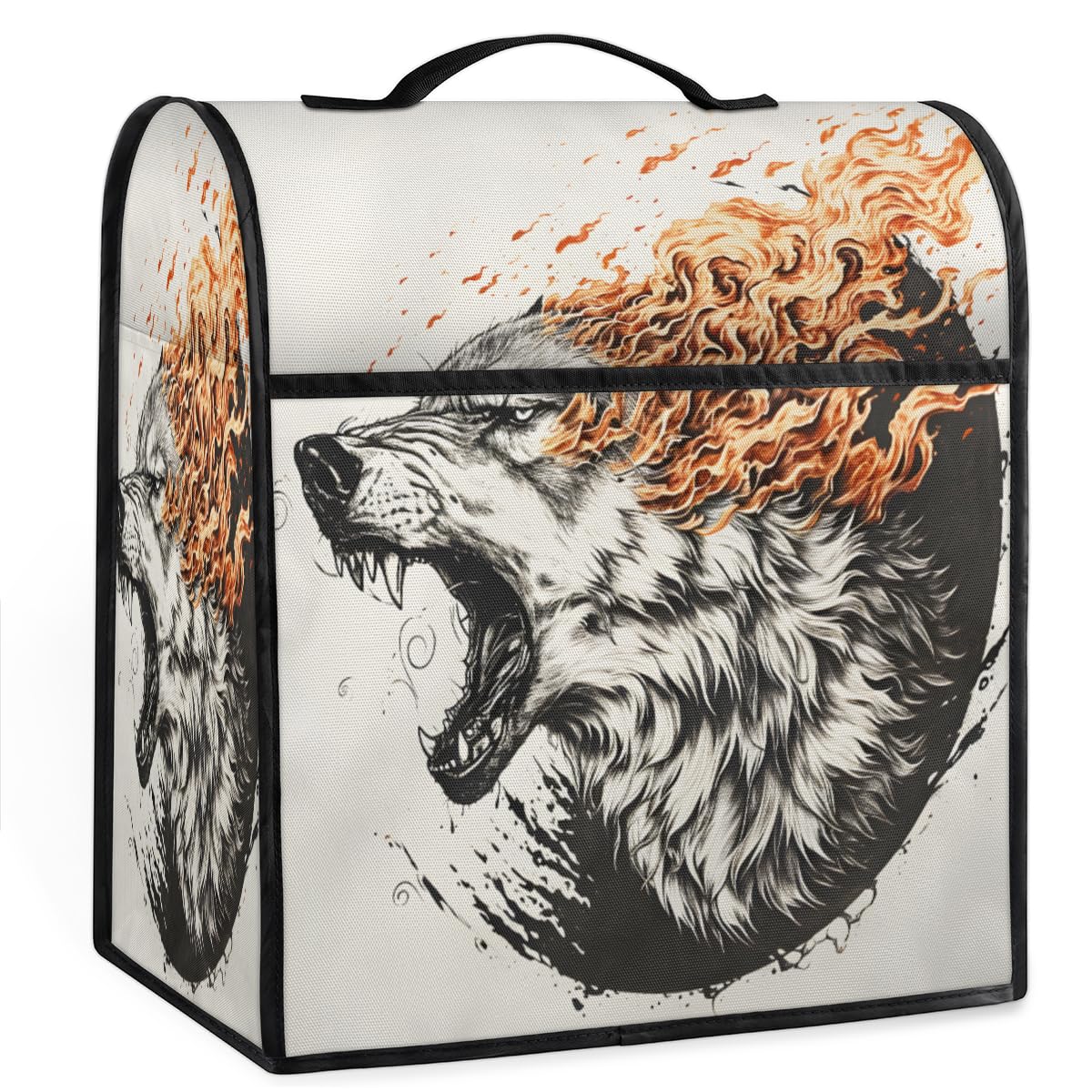 Coffee Maker Cover Animal Wolf Flame Kitchen Appliance Covers Small Appliance Covers Blender Cover Juicer Cover Dust Covers for Kitchen Appliances with Top Handle and Pockets,Washable,B821