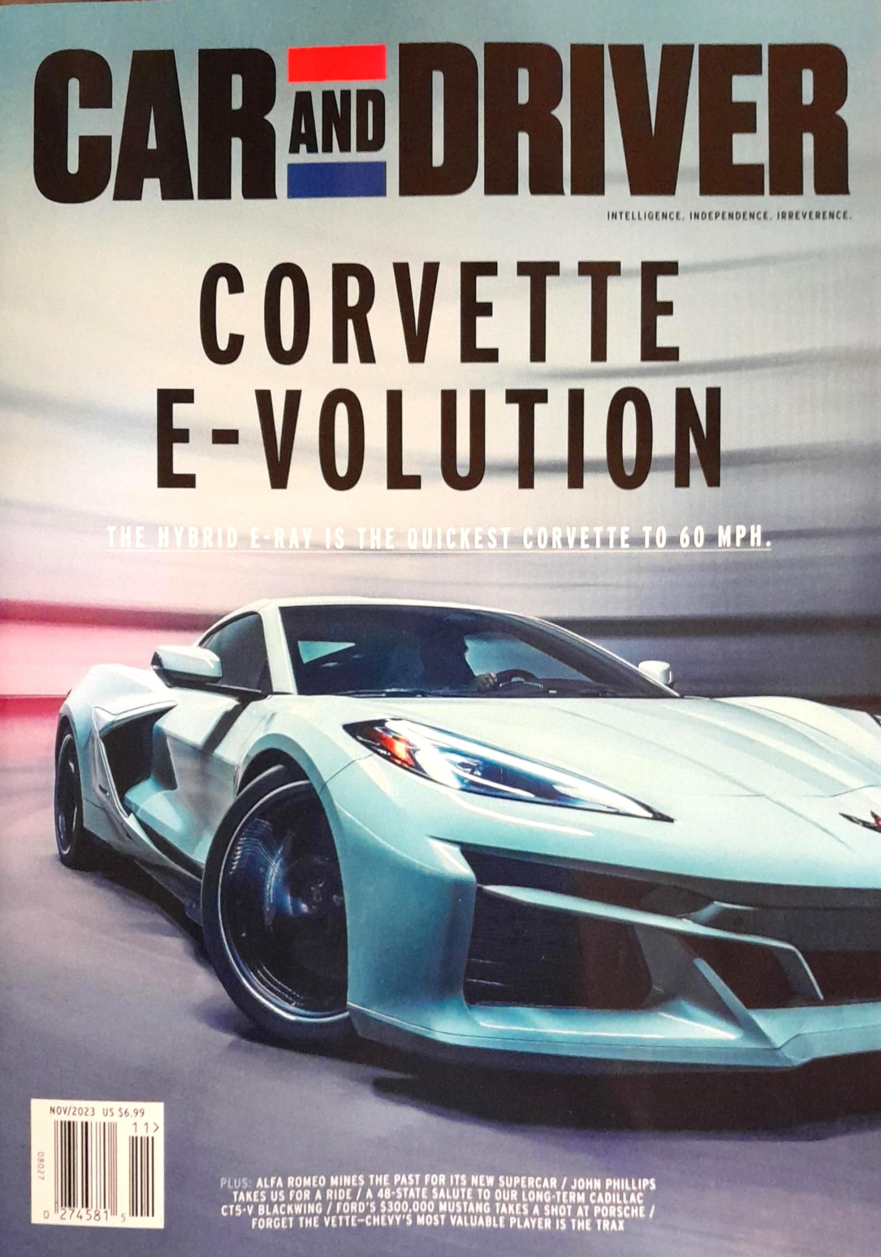 Car & Driver Magazine November 2023 Corvette E-Volution The Hybrid E-Ray Is The Quickest Corvette To 60 Mph