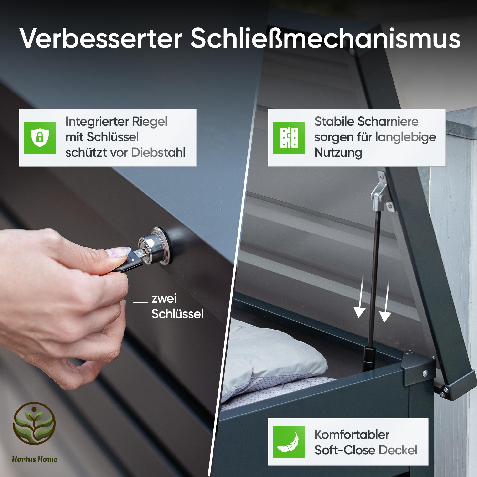 Auflagenbox [Wasserdicht] 385L Metall Gartenbox Kissenbox Outdoor Belüftet für Terrasse Garten Balkon Polsteraufbewahrung Wetterfest Abschließbar XXL Gartentruhe