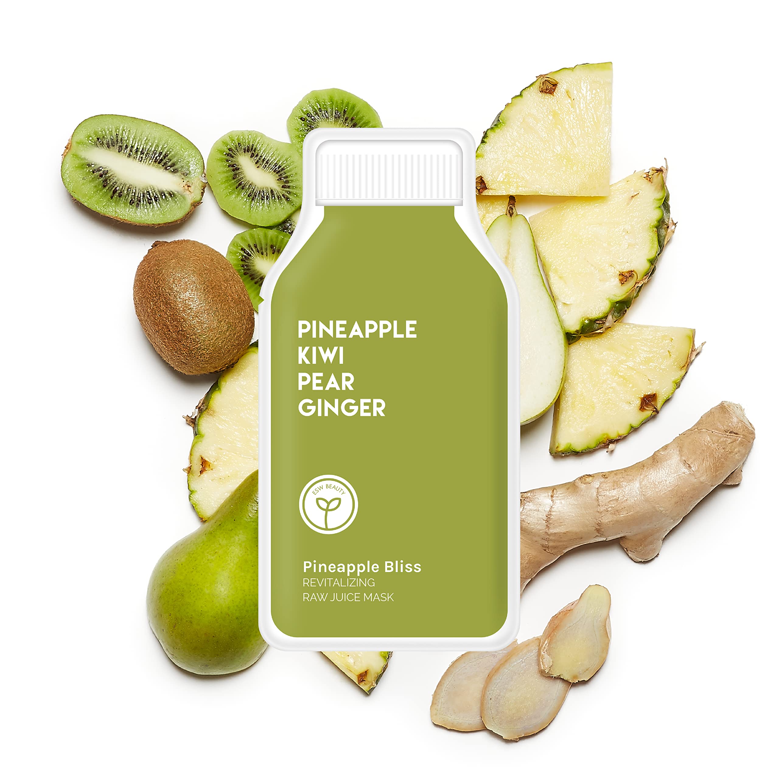 ESW Beauty Pineapple Bliss - Revitalizing Raw Juice Face Mask (6-Pack) - Brightening with Pineapple, Kiwi, Ginger & Pear for Dull, Uneven Skin - Enhances Radiance & Smoothness