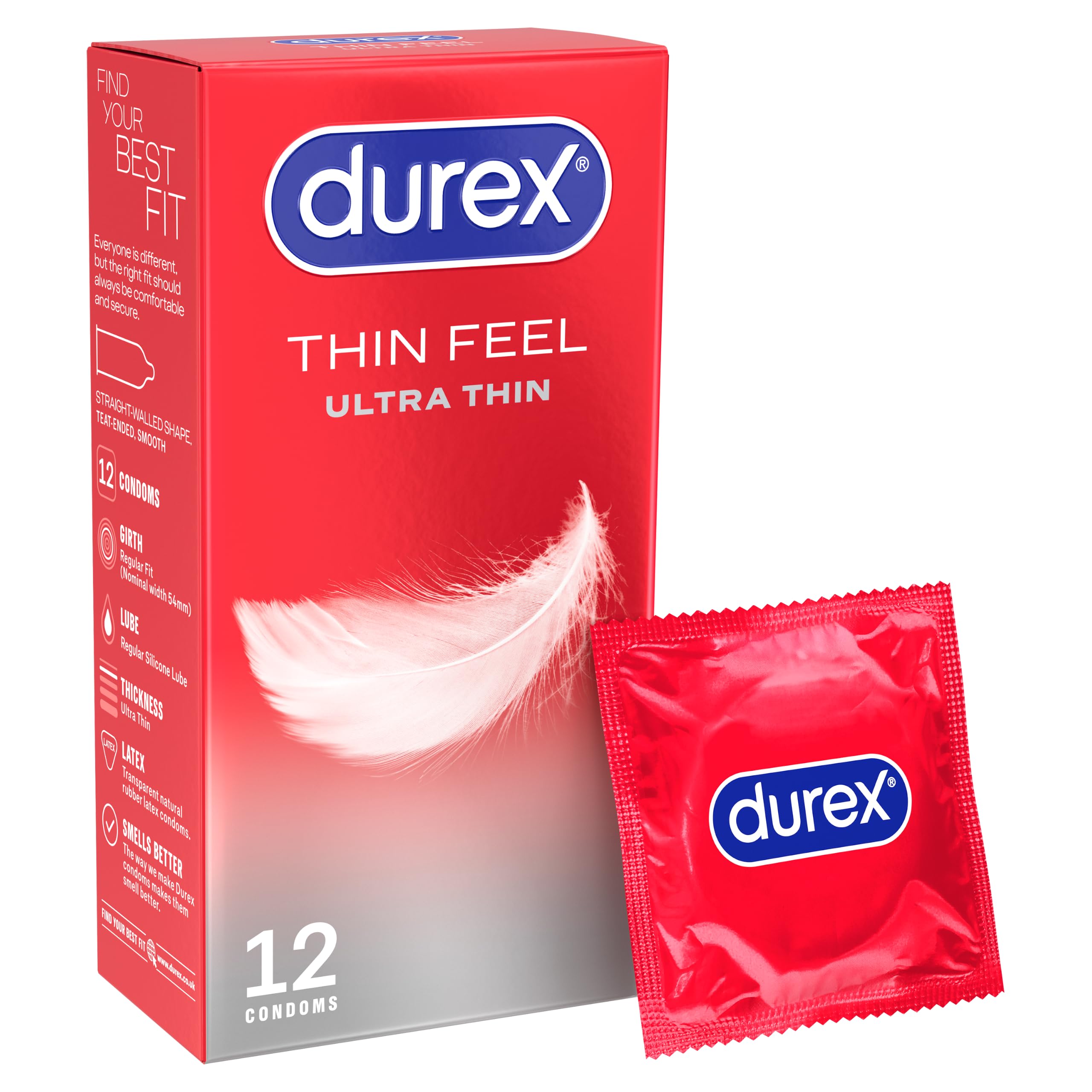 Durex Thin Feel Ultra Thin, 12 Condoms, Silicone Lubricated