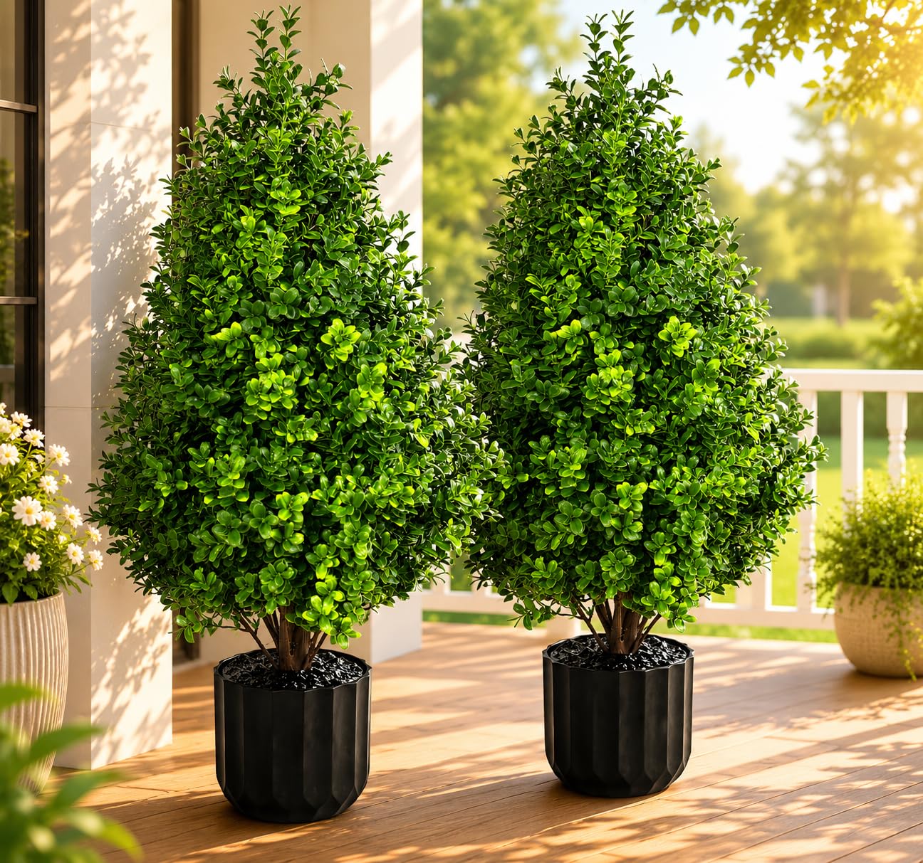 Lot de 2 buis topiaires artificiels de 7 m - Pour intérieur et extérieur - Protection UV - Pour décoration de porte d'entrée de maison