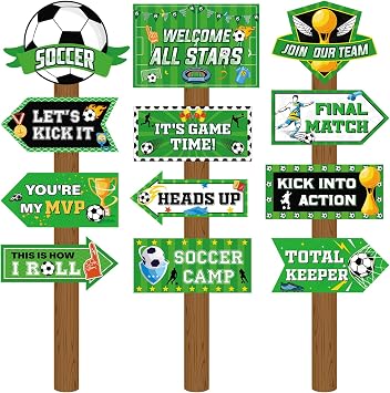 24 Pcs Soccer Party Decorations Soccer Sign Sport Ball Poster Paper Cutouts Decorations Welcome Yard Sign for Boys Girls Birthday Party Supplies Home Decor Photo Booth Props