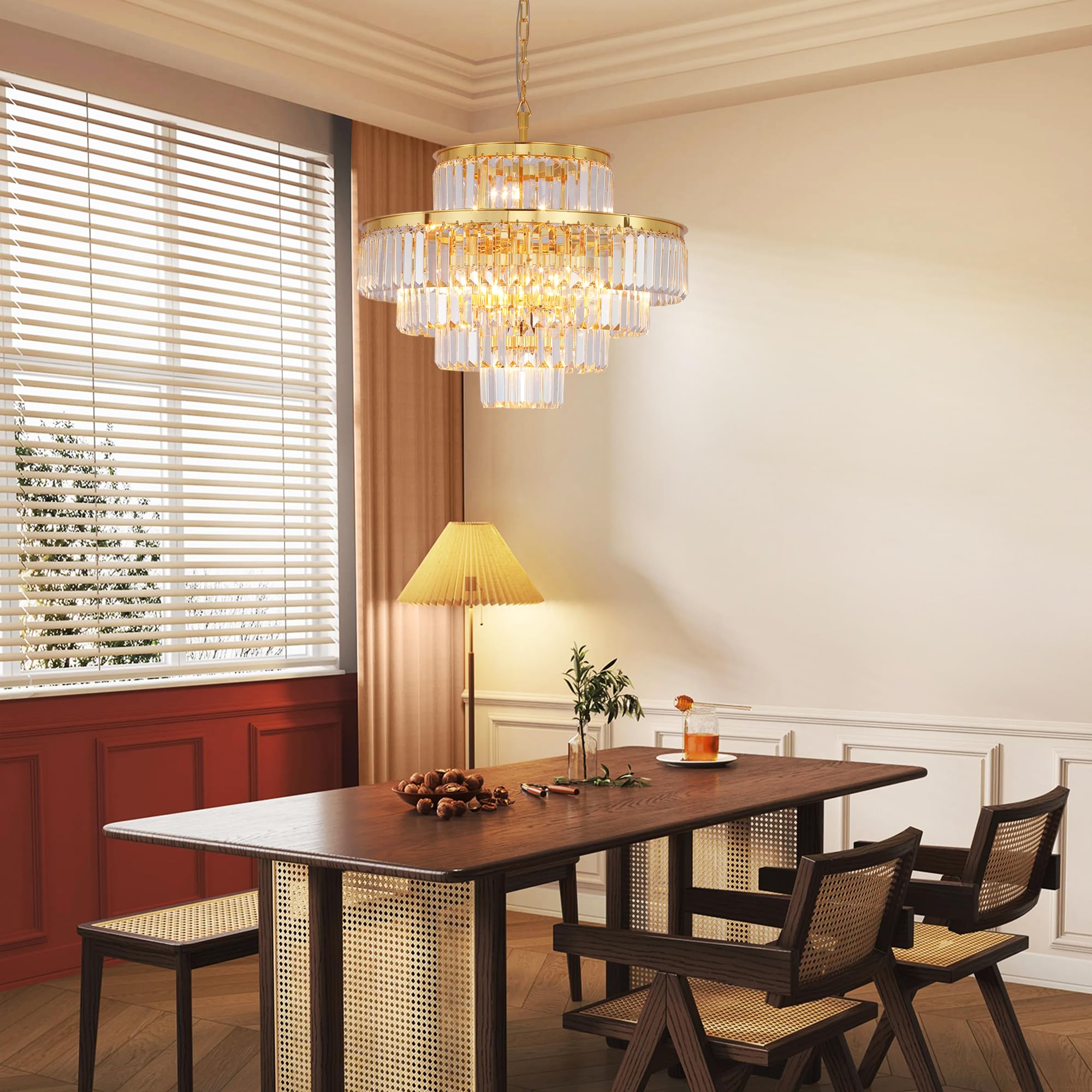 DSRJ Modern Crystal Chandelier, Gold Pendant Ceiling Lighting 