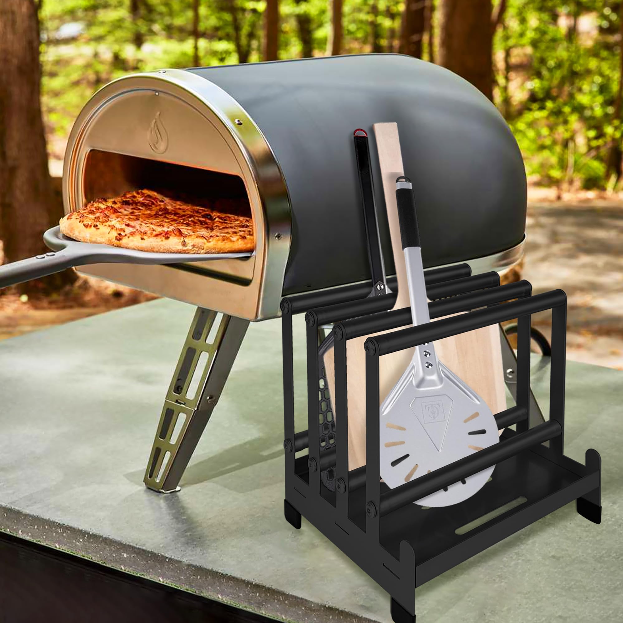 Koretech Pizzaschaufelständer, Edelstahl, 4 Schlitze für Pizzaschieber, Organisieren und Aufbewahren, Pizza-Halter mit rutschfesten Füßen (schwarz) Küche, Haushalt & Wohnen