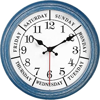 JENLYSTIME 12 Inch Retro Wall Clock,Classic Day of The Week Wall Clock,Silent Non Ticking Battery Operated Movement(Blue)