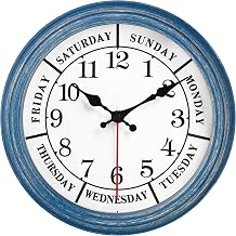 JENLYSTIME 12 Inch Retro Wall Clock,Classic Day of The Week Wall Clock,Silent Non Ticking Battery Operated MovementBlue