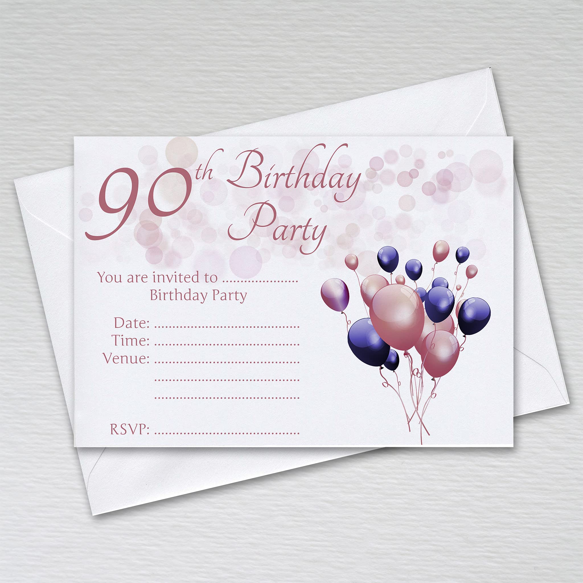 Pack of 90th Birthday Party Invitations with Envelopes: Rosegold Ninetieth Invites for Female/Girls Birthday Parties (Pack of 20 Rosegold with Envelopes)