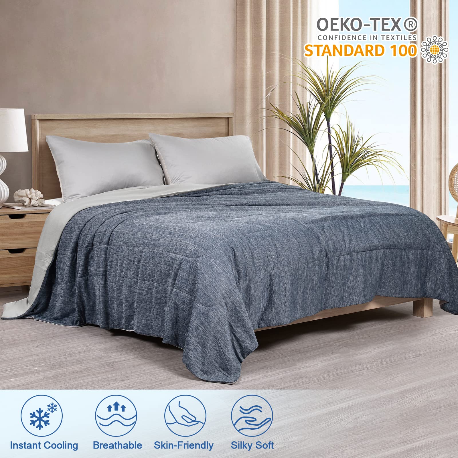 PHF Clever Cooling Blanket Twin Size, Arc-Chill Cold Tech Fabric Cooling Blanket for Hot Sleepers Night Sweats, Lightweight Soft Breathable Silk Smooth Blanket, 60"x80", Navy