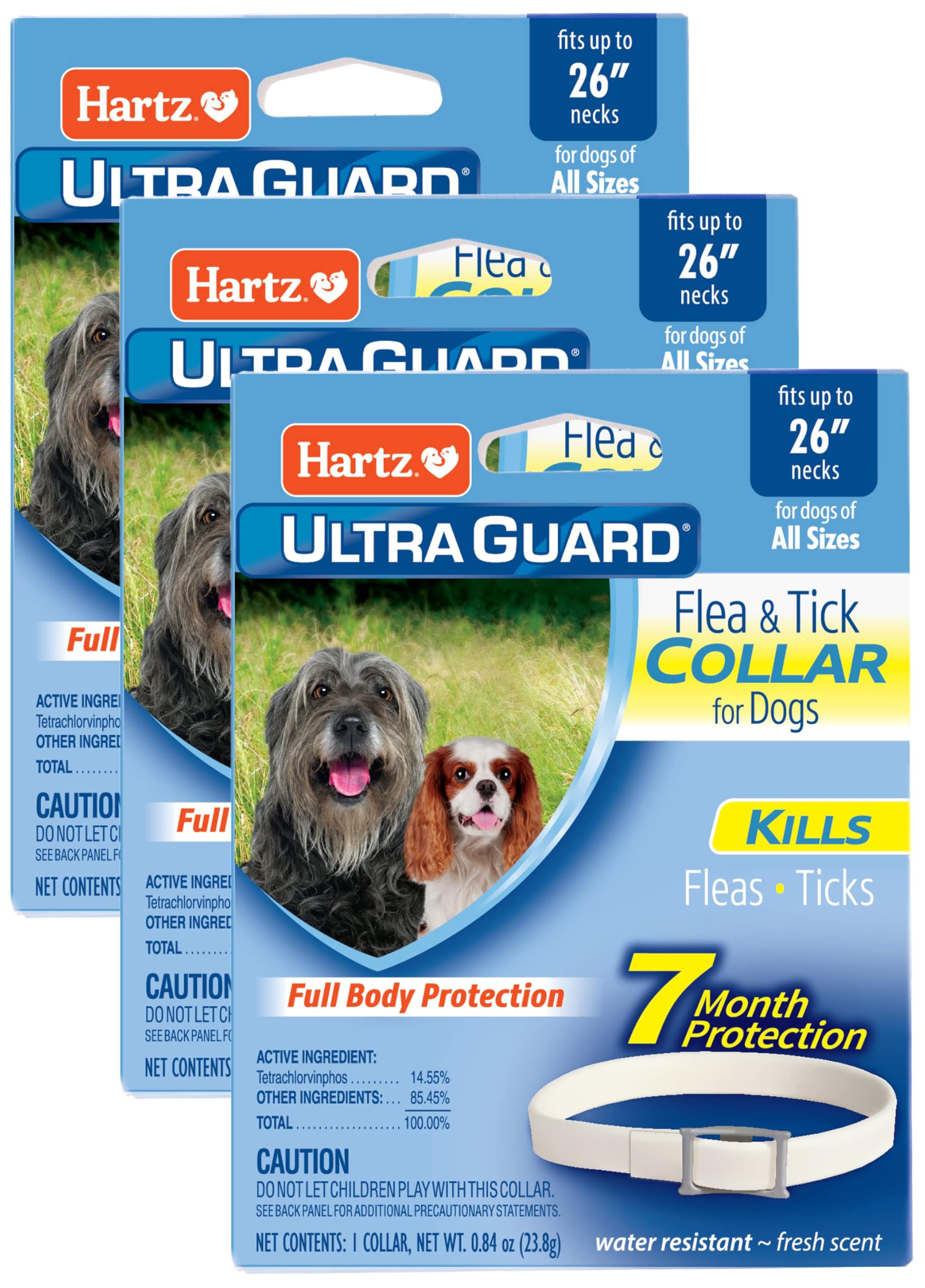 Hartz UltraGuard Flea & Tick Collar for Dogs and Puppies - 26" Neck, 7 Month Protection (Pack of 3)